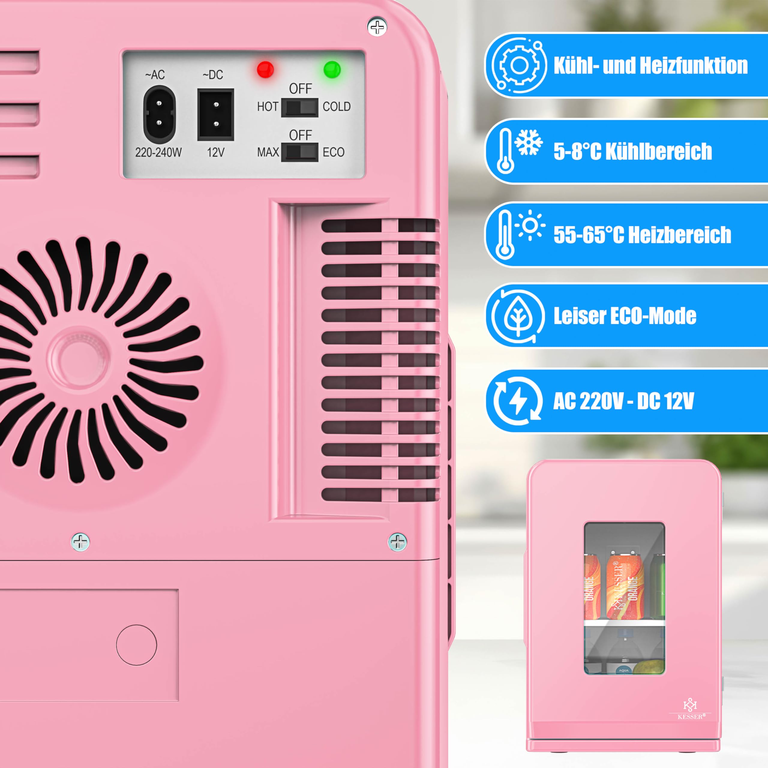 KESSER Mini réfrigérateur 2 en 1 Glacière 15 litres Chauffage AC DC 220-240 V/12 V