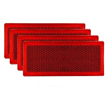 Allpartssource Small Rectangular Safety Reflex Reflector Self Adhesive Suitable for Car Bike Truck- Red, Pack of 4