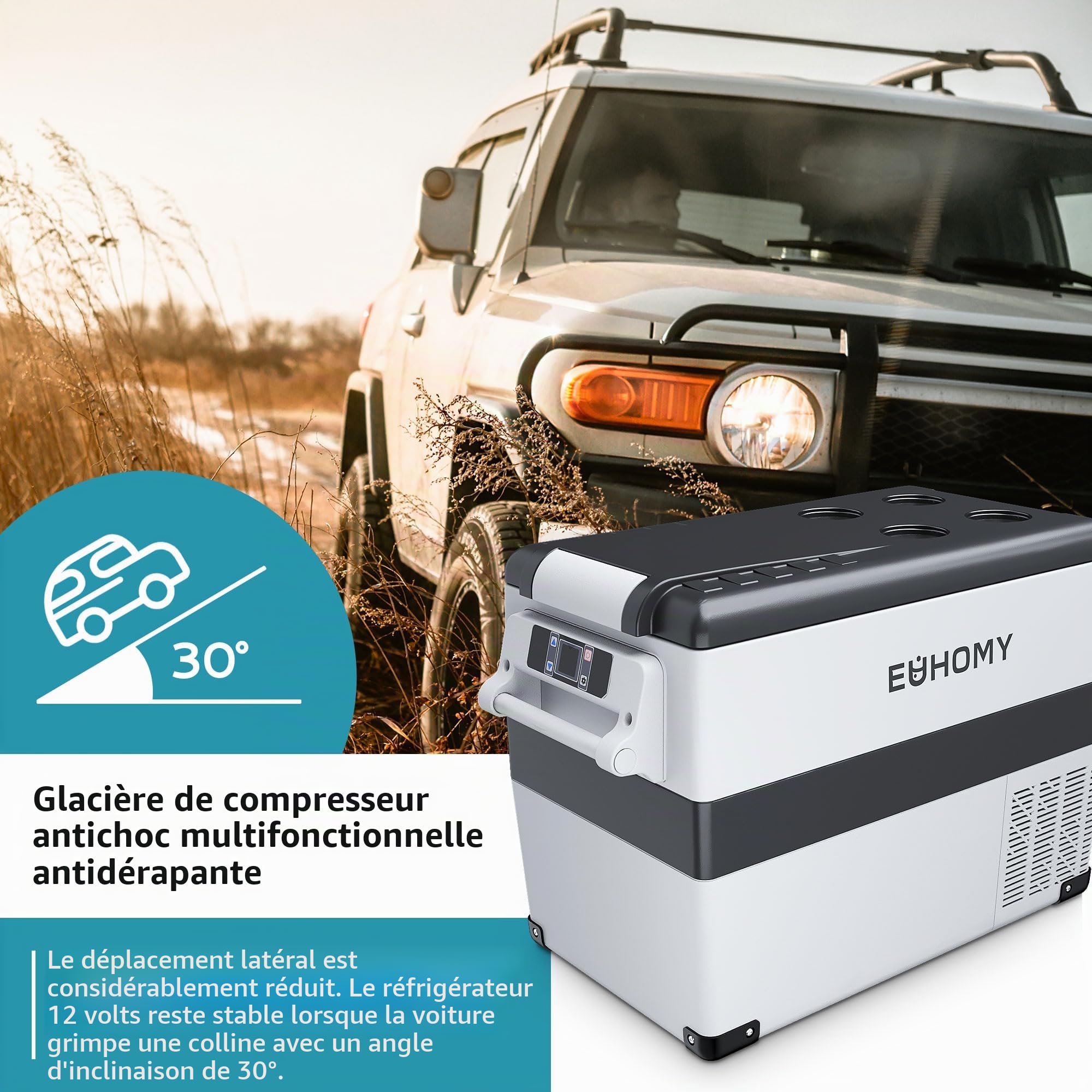 Euhomy Glaciere Electrique 40L, Frigo 12v Glacière à Compression Avec App, Glacière Électrique 12v 220v -20°C à 20°C, Mini Frigo Portable, Frigo Camping Pour Voiture, Camping, Voyages Et Camions