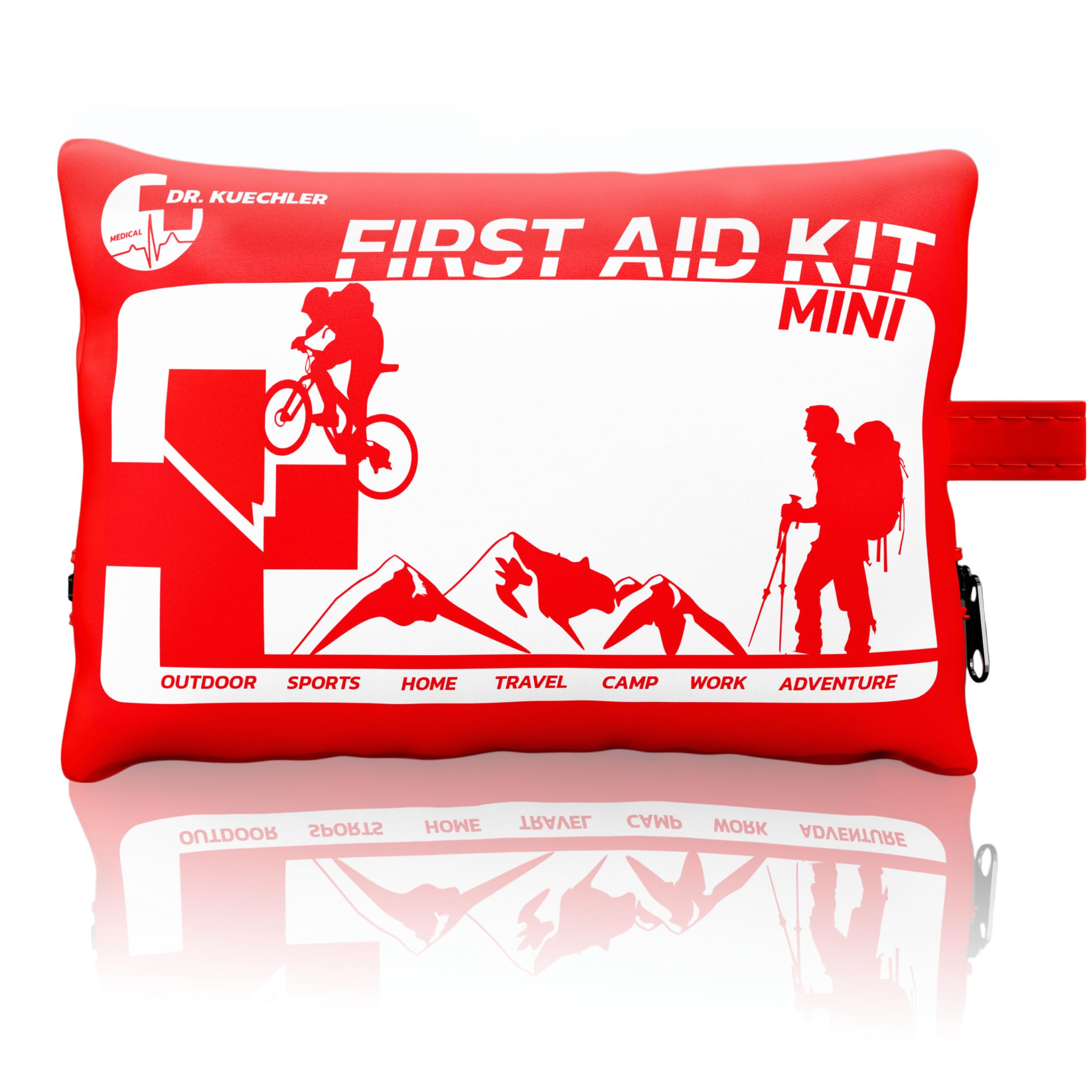 Dr. Küchler Medical Erste-Hilfe-Set Mini - Ultrakompaktes First Aid Kit (14×9×4 cm) für Outdoor, Wandern, Fahrrad & Reise - 29 Teile mit Pflastern, Wundauflagen & Schere, Color First AID KITS:rot