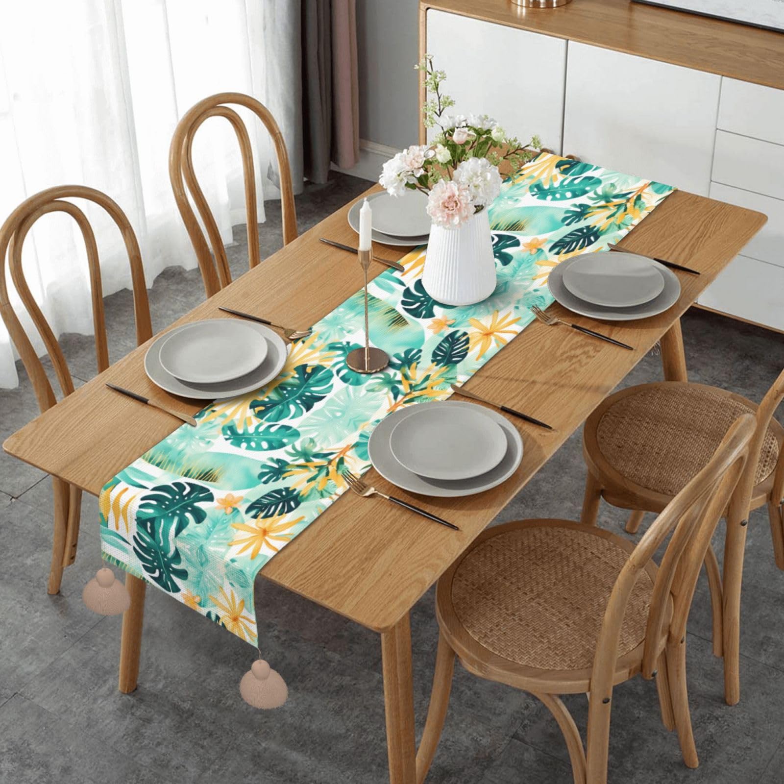 Chemin de table imprimé plage anti-taches pour table basse