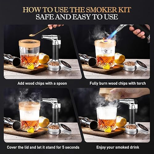 Miniatura 4 de Regalos para el día de San Valentín para él, kit de ahumador de cóctel con antorcha y soporte, 4 fichas de madera para ahumador, regalo de San