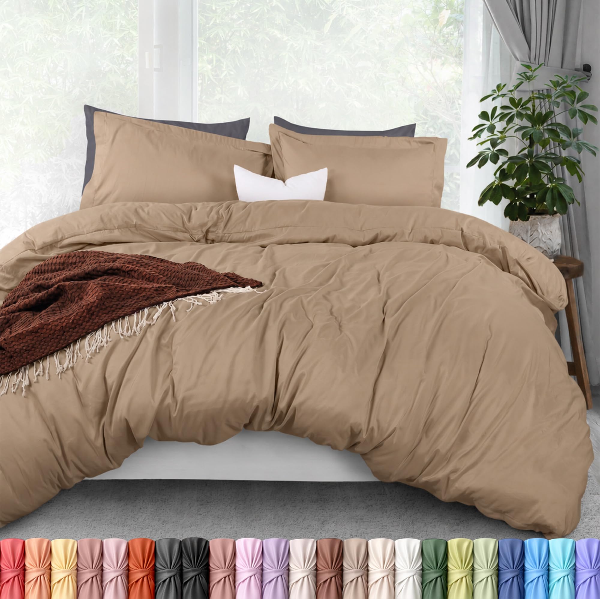 Utopia Bedding Duvet Cover Queen Size - 3 Piece with Zipper Closure - 1 Comforter Cover 90X90 Inches & 2 Pillow Shams 20X26 Inches (Sand) Comforter Not Included