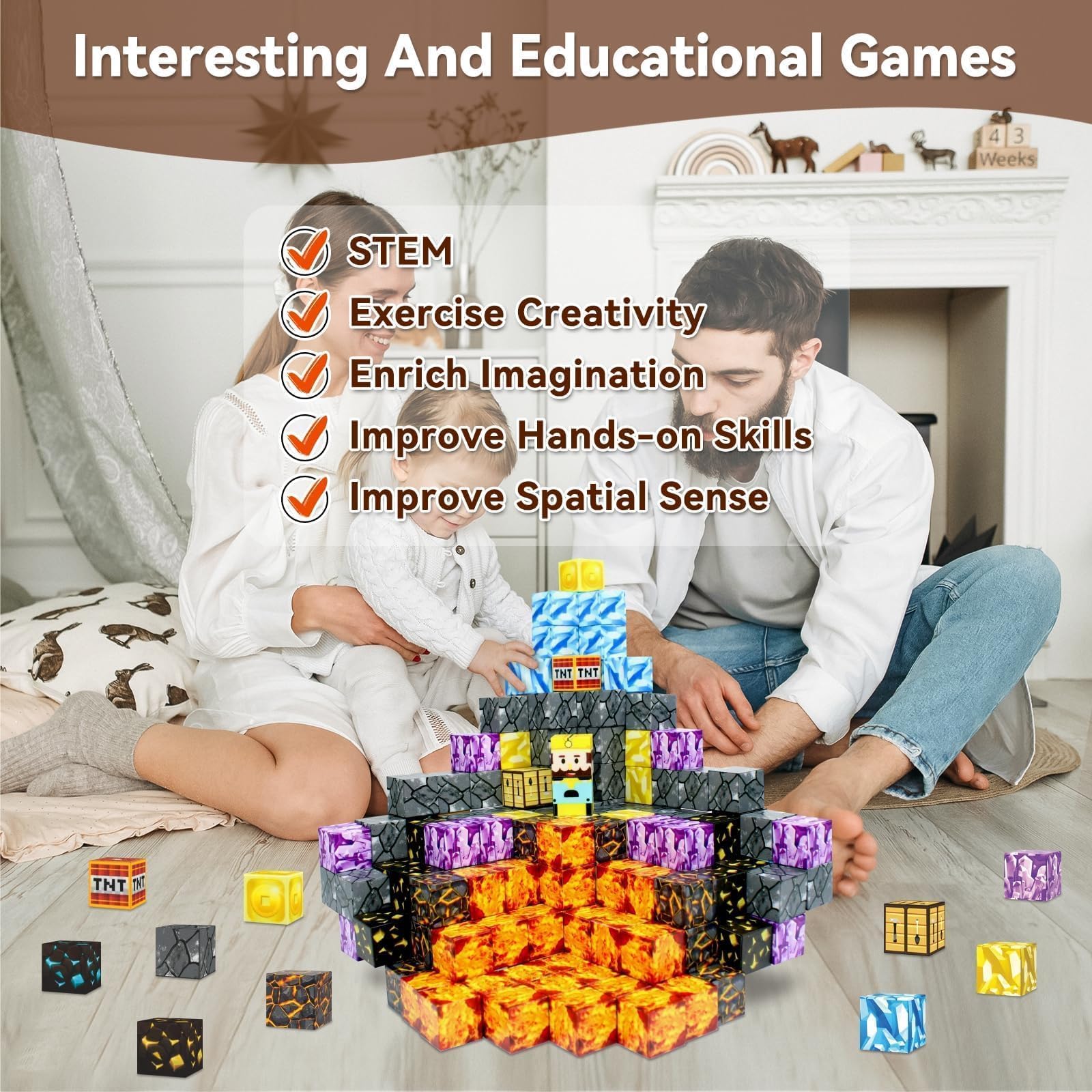 70 Pezzi Set di mattoncini magnetici per costruire miniera magnetica per portale magico, piastrelle magnetiche per bambini e bambine dai 3 anni in su