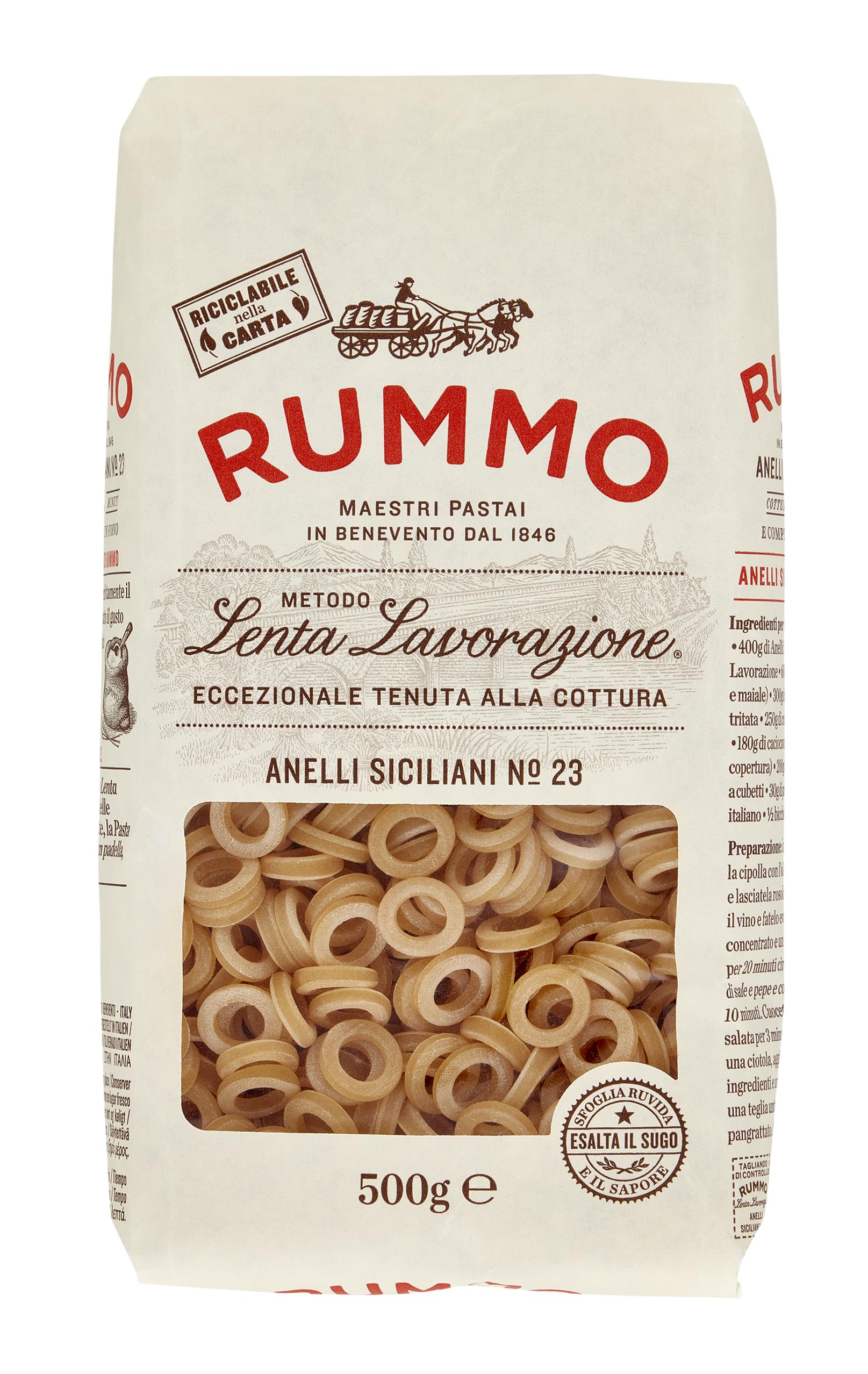 Rummo Anelli Siciliani Hoops No. 23 – Authentic Sicilian Pasta, Artisan-Made for Classic Italian Dishes, 500 g (Pack of 1)