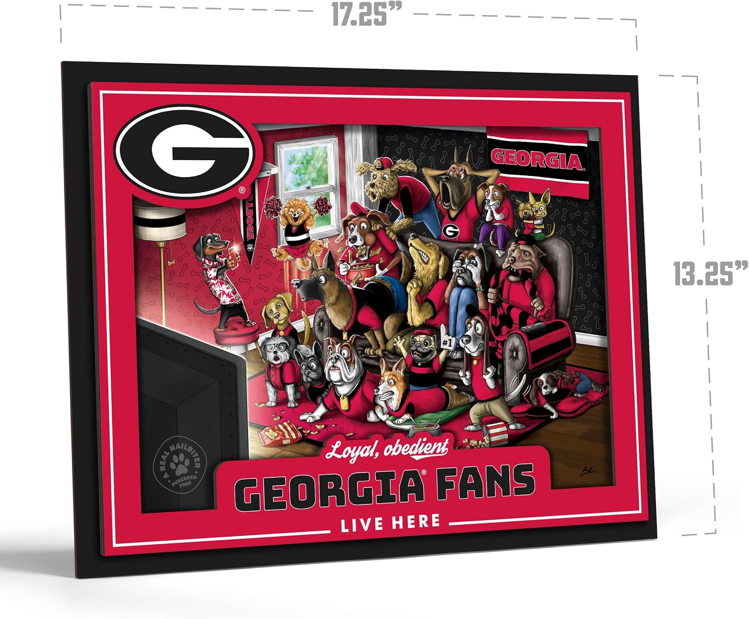 YouTheFan Officially-licensed NCAA Purebred 3D Wall Art - Humorous original hand-drawn cartoon artwork, multi-layer, funny gift, indoor team decor