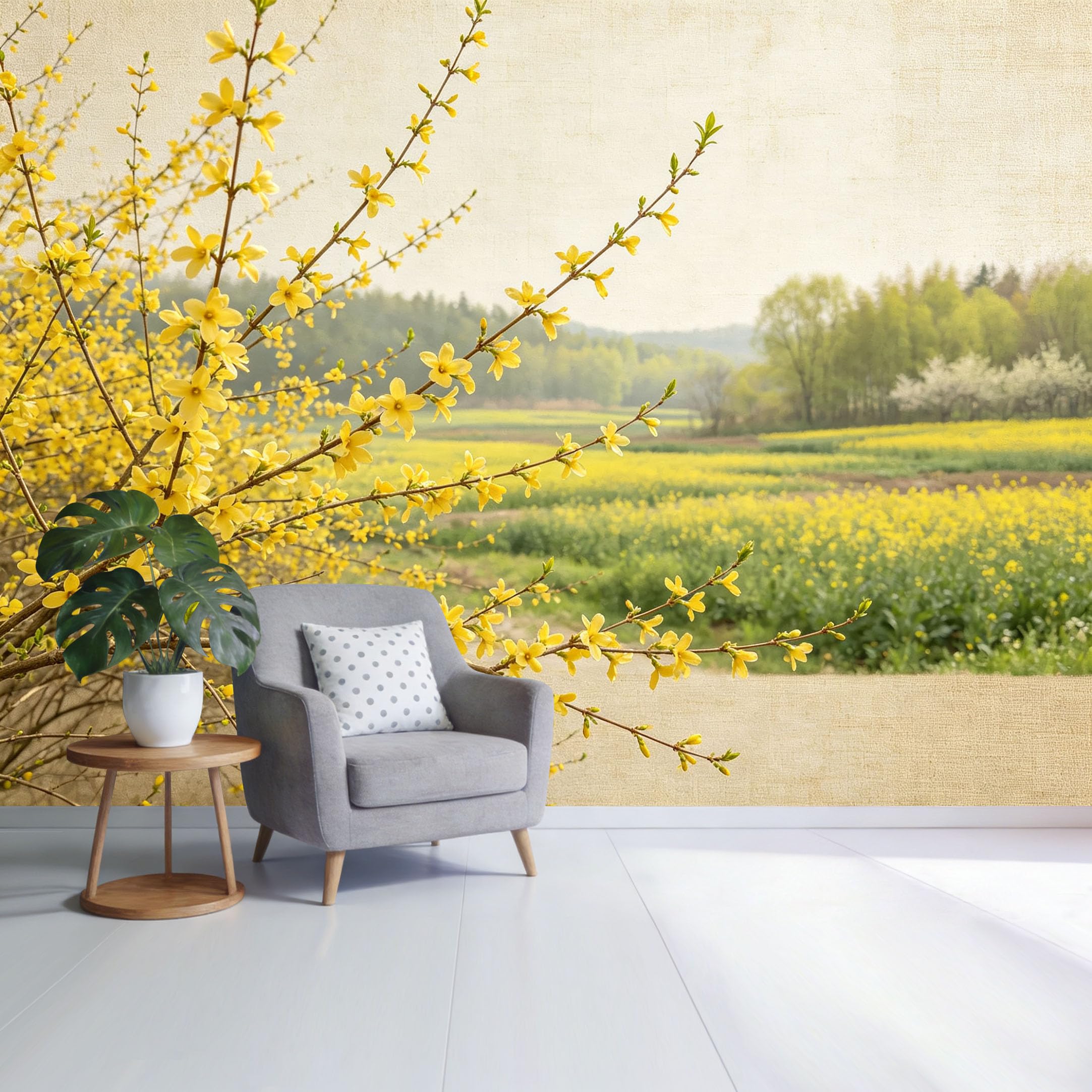Custom Size Wall Mural Yellow Spring Blossom Field Landscape Botanical Nature Scene SelfAdhesive Wall Fabric Removable Wallpaper for Home Office Decor