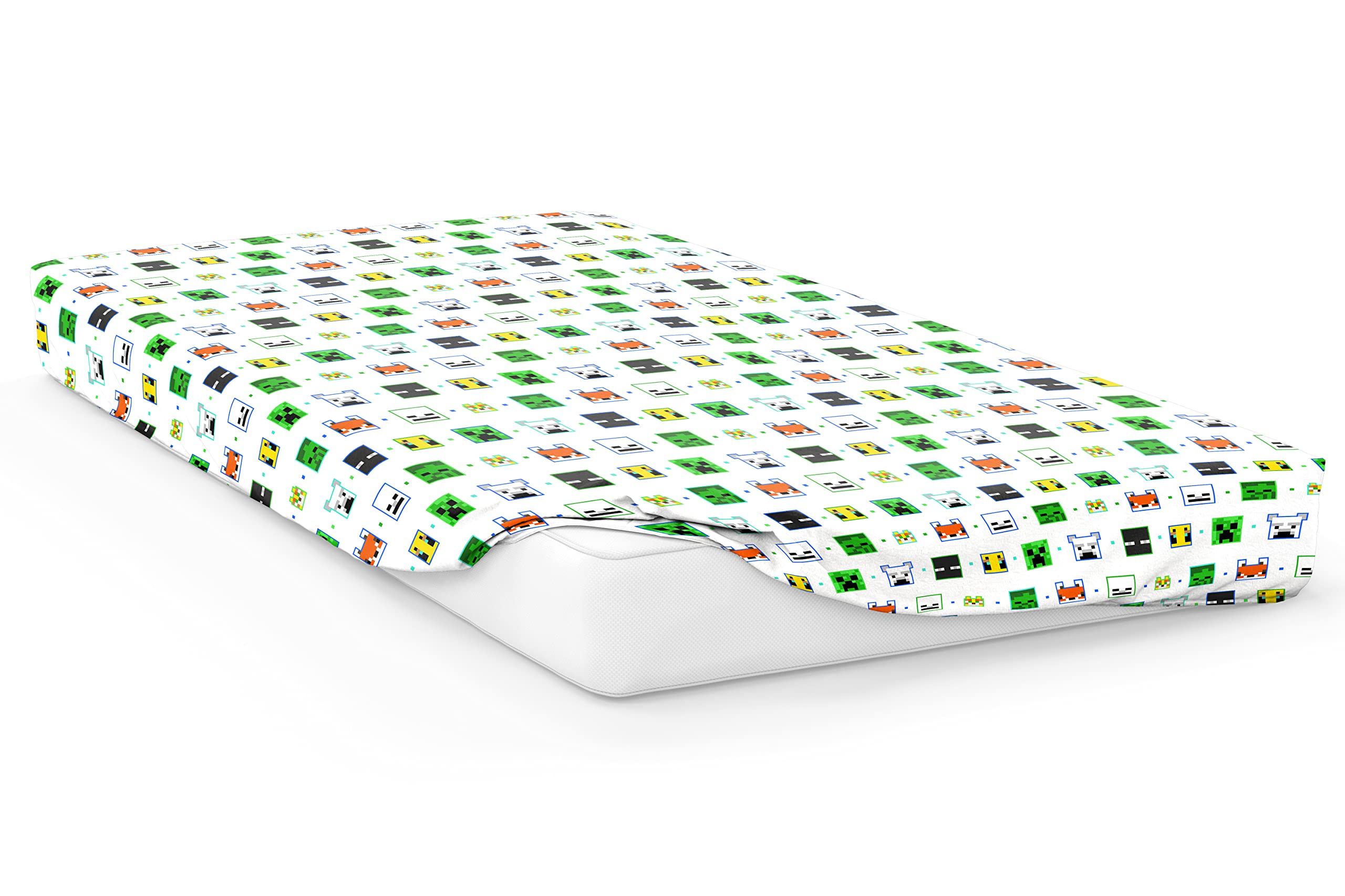 Jay Franco Minecraft Creative Fashion 100% Cotton Fitted Sheet 90 x 200 cm Single,White, White - Minecraft - Image 2