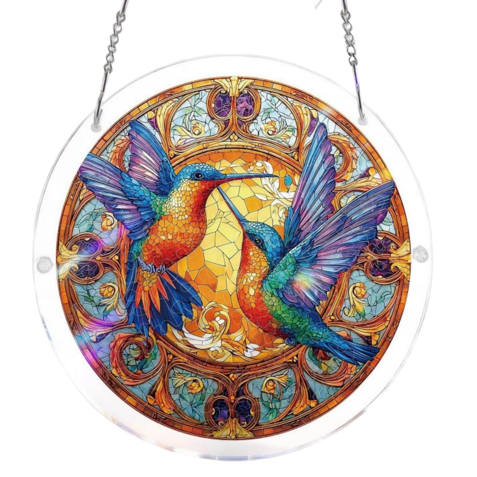 Sparrow Stained Glass Jigsaw Puzzle Suncatcher for Windows,7.4 Inch DIY Suncatcher Kits for Doors,Acrylic Jigsaw Sun Catcher DIY Rainbow Maker,Vibrant Home Decor Art Gift for Women,Mum,Birthday,