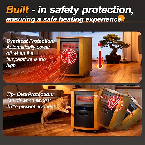 Miniatura 6 de Comfort RealSmart - Calentador infrarrojo de cuarzo de 1500 W con pantalla LCD, control remoto, temporizador de 12 H, punta de sobrecalentamiento