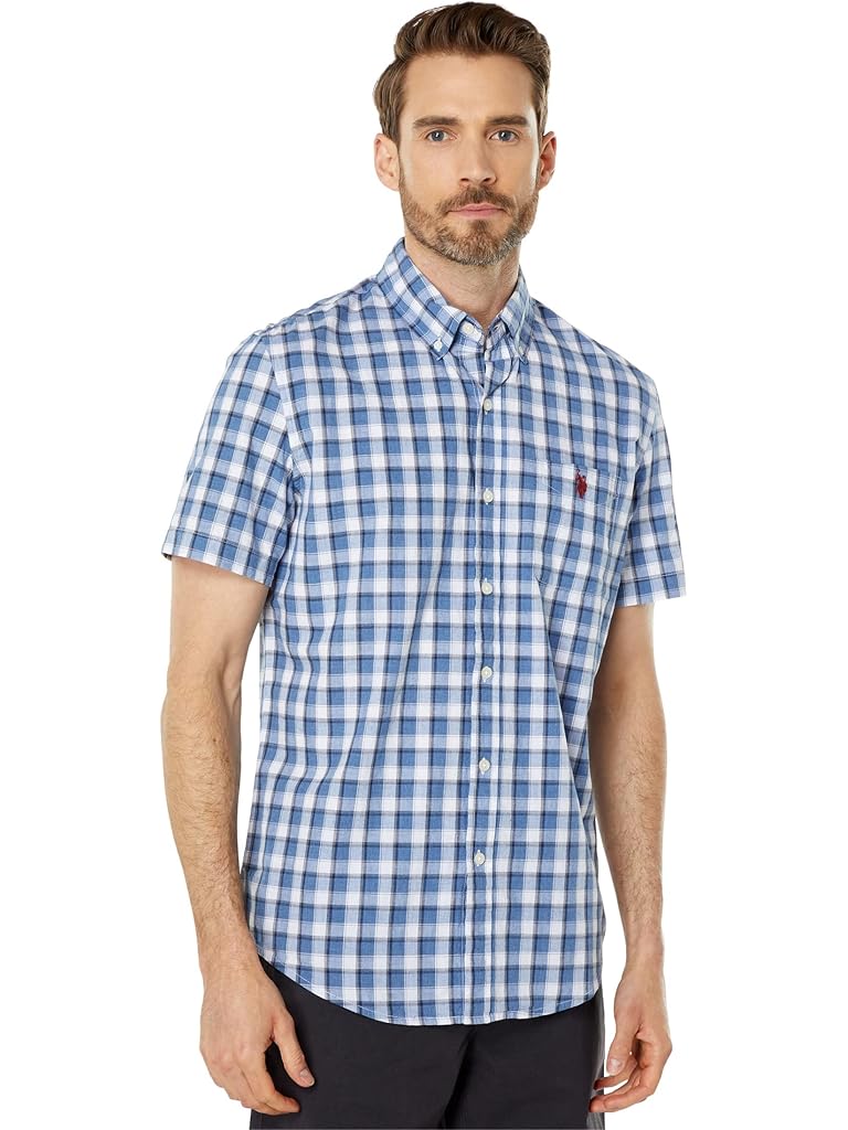 U.S. POLO ASSN. Short Sleeve Yarn-Dyed Heathered Plaid Poplin Woven Shirt