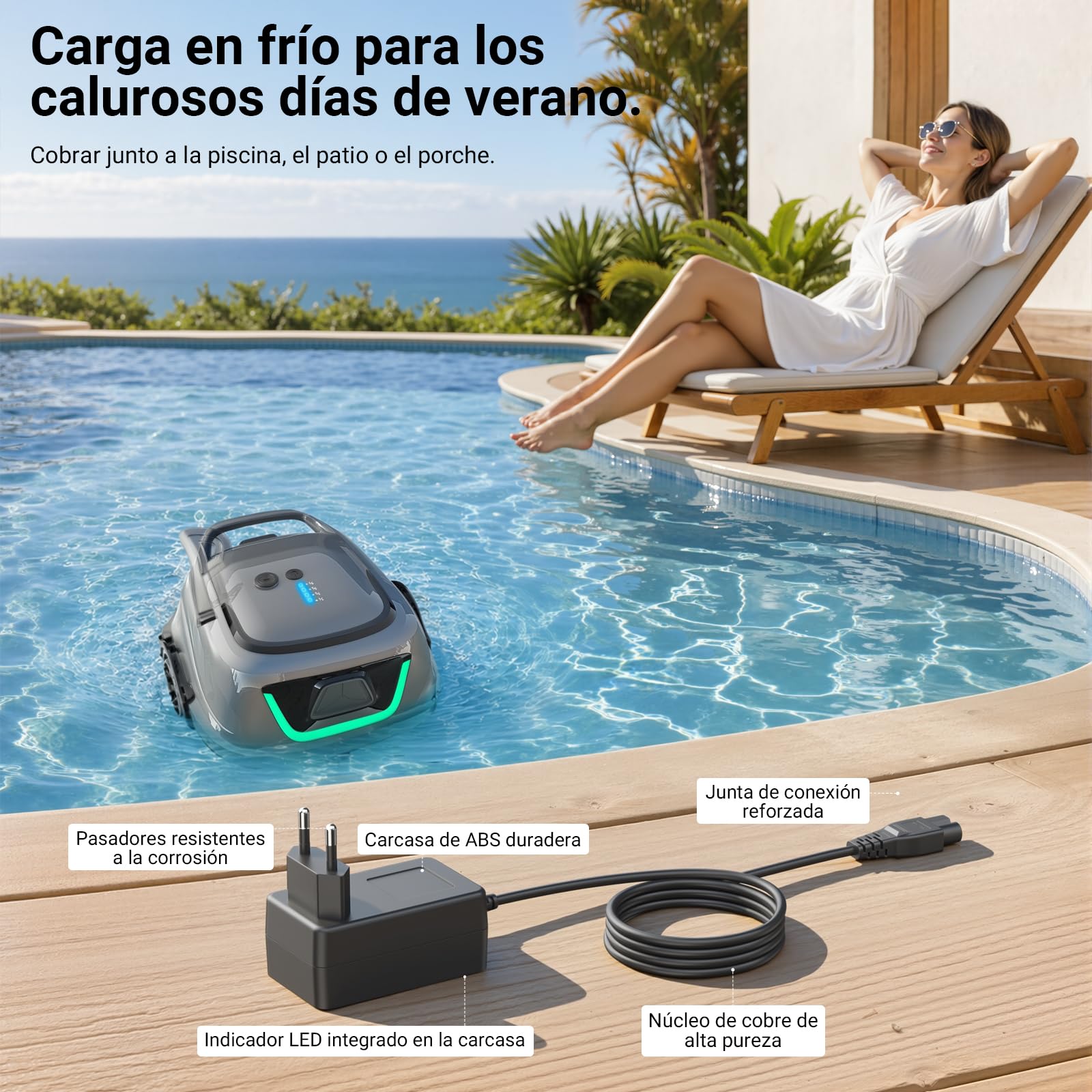 Bouge Aspirador Piscina Cargador Cable Compatible con WYBOT A1 Pool Robot Cleaner Sustitución Cargador Adaptador para Robot Limpiafondos Piscina