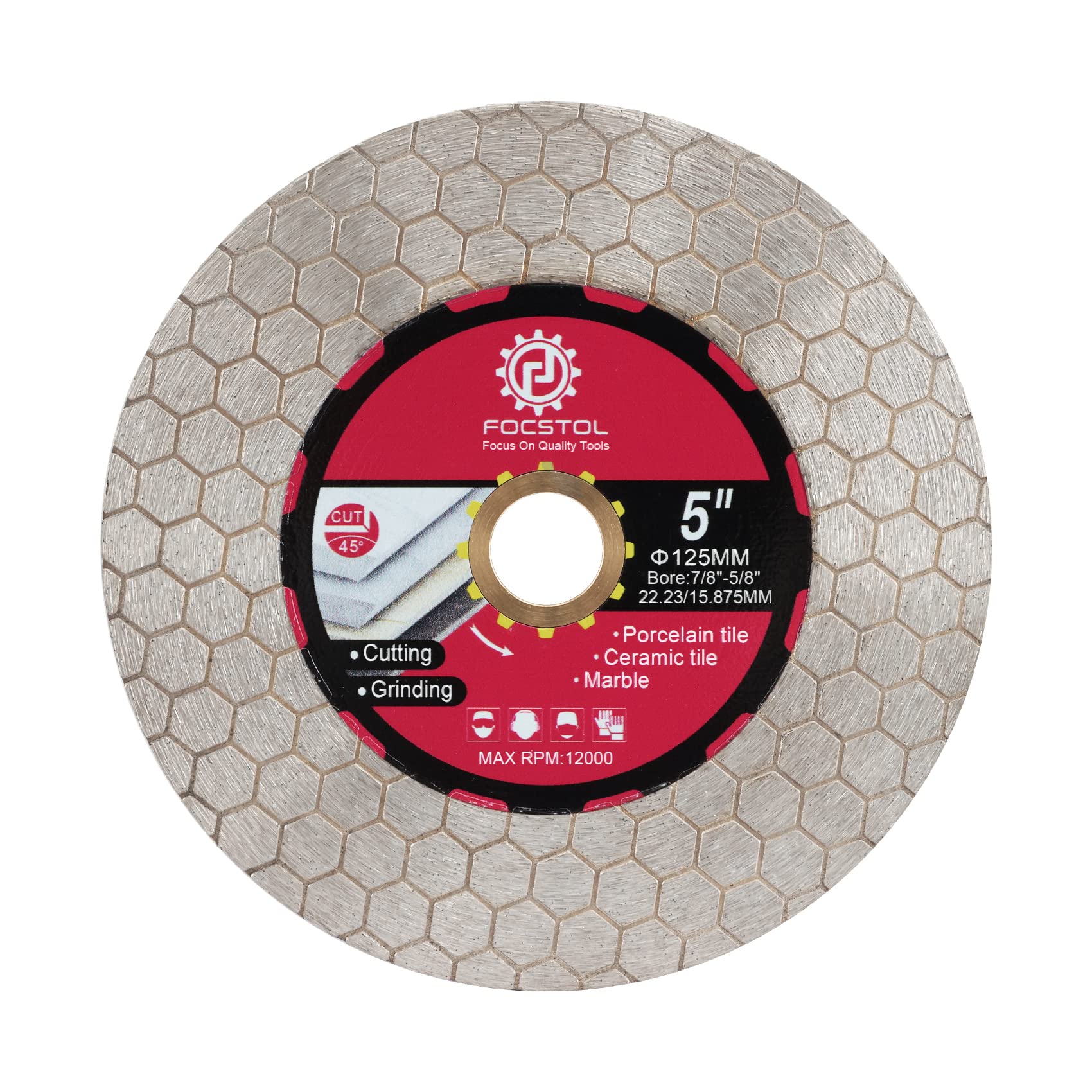 FOCSTOL Disque Diamant Carrelage 125mm - Double Face Coupe Meulage Lame Scie Diamant pour Porcelaine Céramique Marbre Granit Pierre Artificielle Quartz Conception Hexagonale