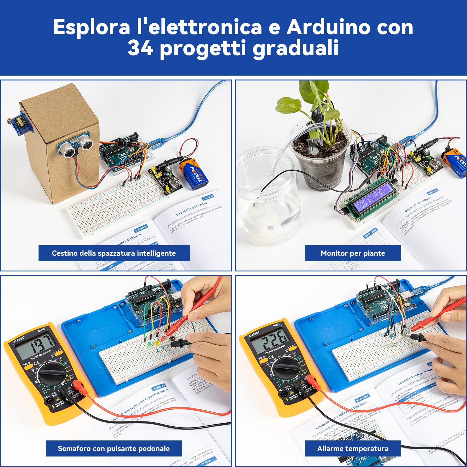 SunFounder Inventor Lab Starter Kit con Arduino Uno R3 REV3 Scheda Multimetro Base per Avanzare 34 Progetti RAB Supporto Breadboard HCSR-04 Sensore 1602 LCD Servomotore