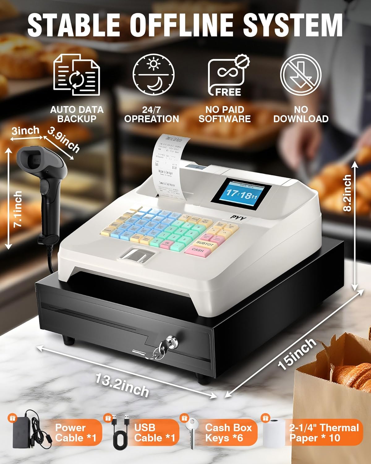 Open cash drawer of PYY Cash Register showing bill and coin slots