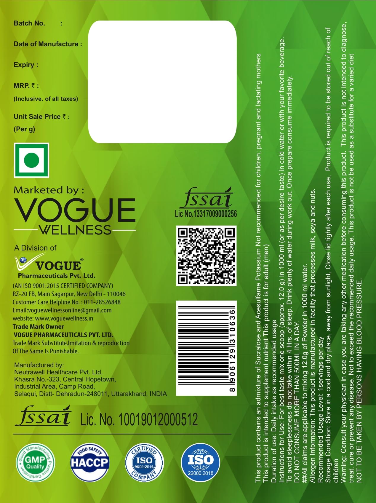 Vogue Wellness Pre Workout 400, 200mg Caffeine, 1000mg Citrulline | Pre Workout Supplement For Men & Women with B-Alanine, Creatine, L-Taurine For Performance & Energy Boost (GREEN APPLE) - Image 2 thumbnail