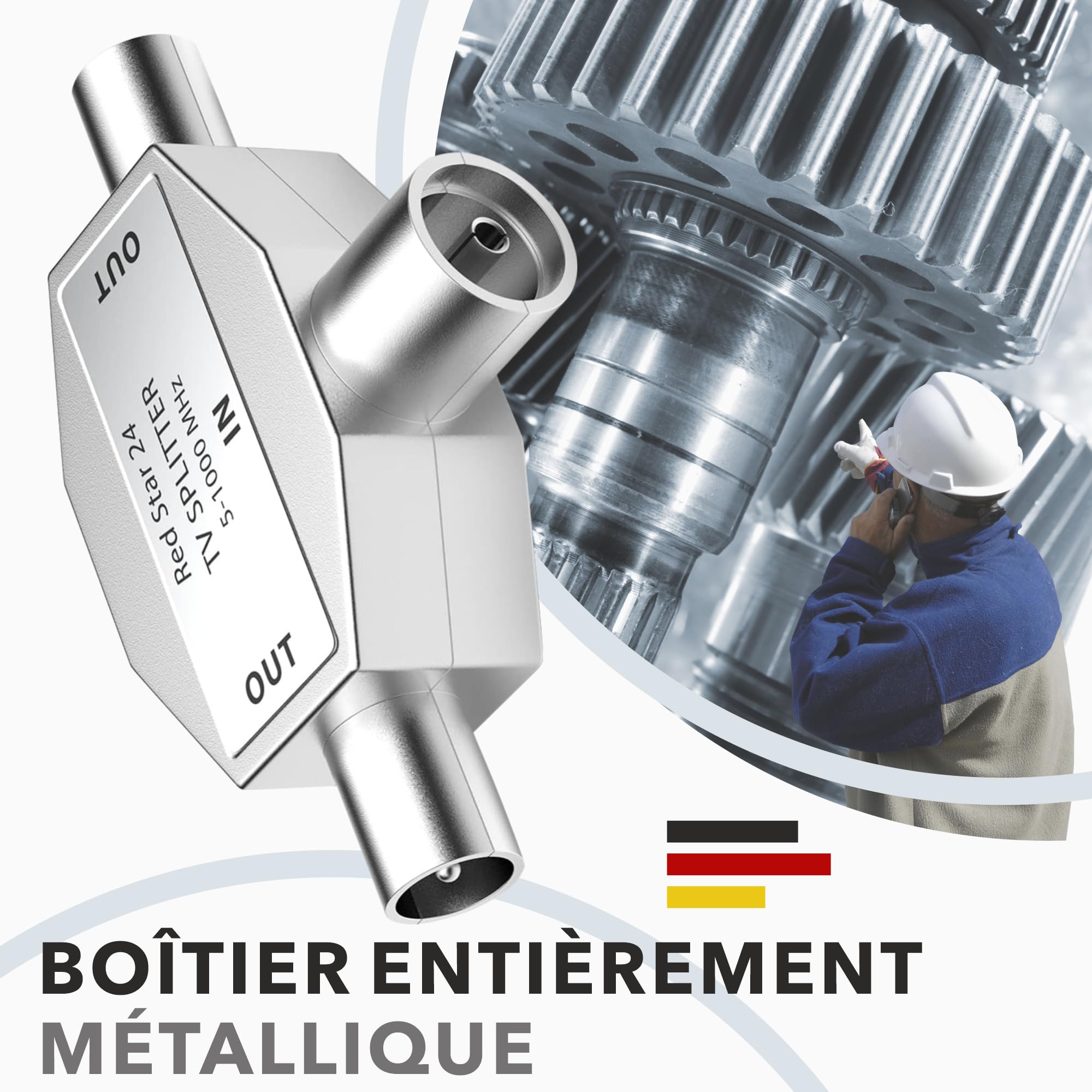 RedStar24 répartiteur d'antenne 2 voies T-Adapter Splitter TV DVB-T 5-1000 MHz