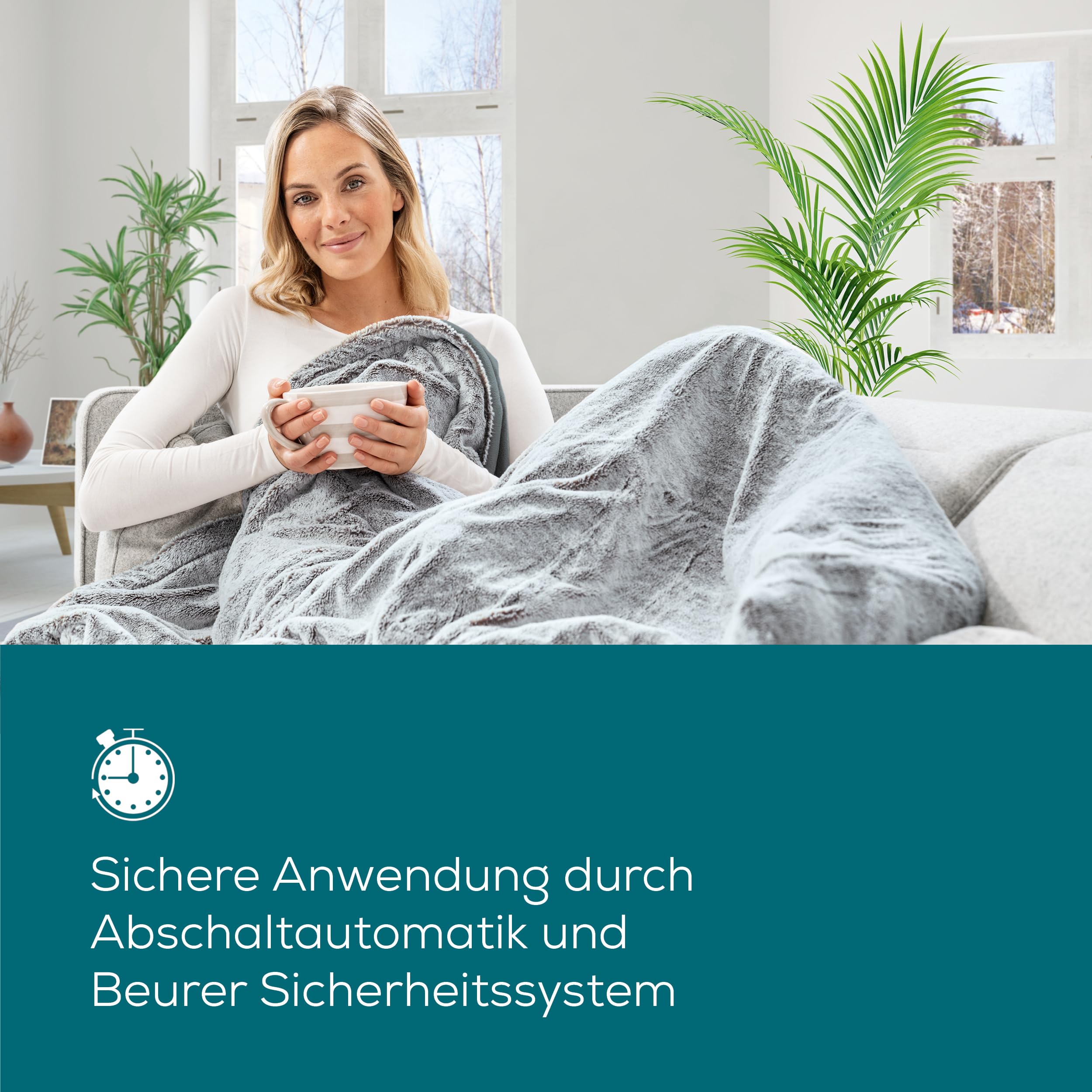 Beurer HD 75 Nordic Grey Heizdecke, Wärmedecke hergestellt aus recyceltem Material, kuschelig weich, 6 Temperaturstufen, maschinenwaschbar, Abschaltautomatik, 180 x 130 cm