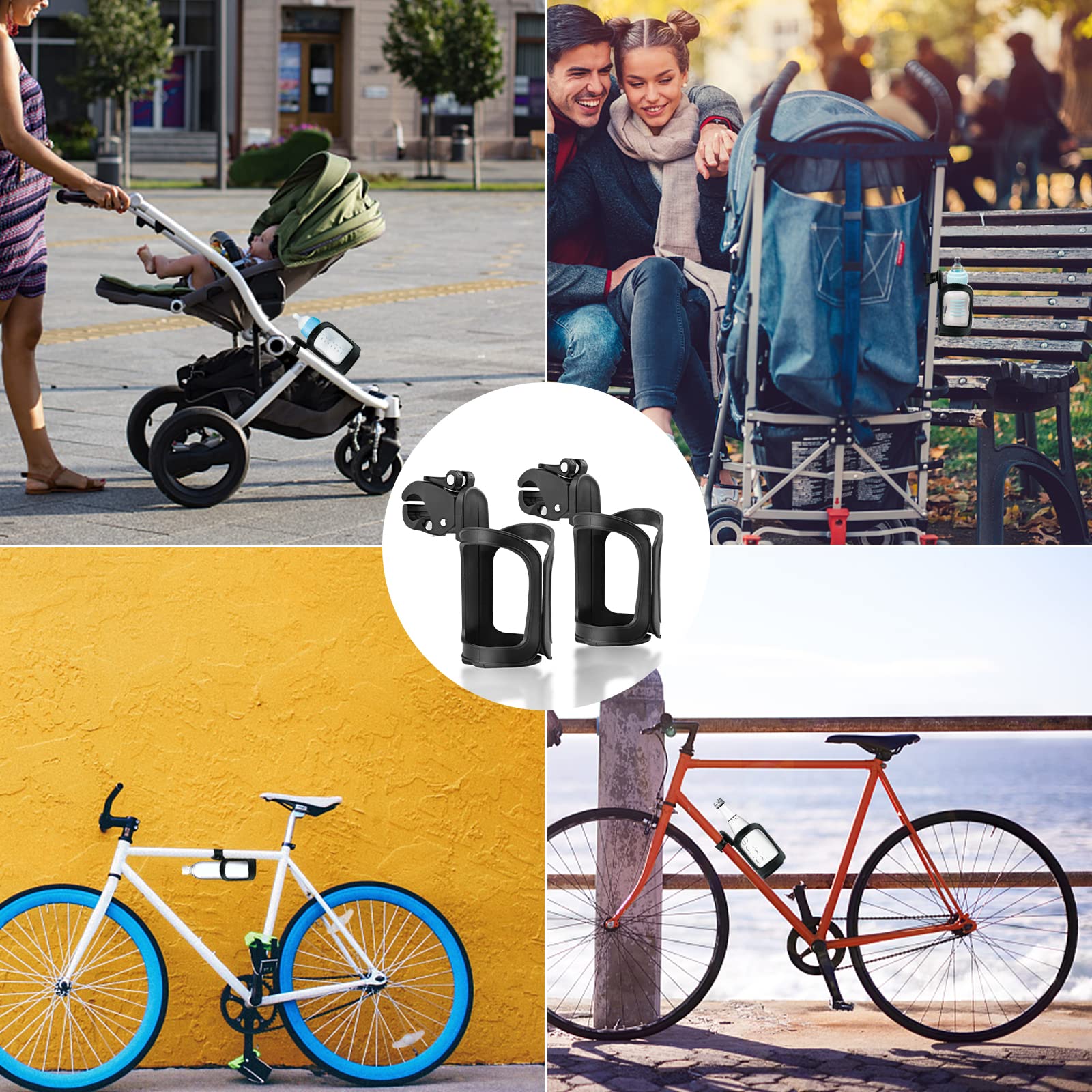 Gvolatee 2 Pcs Portabicchieri per Passeggino Universale, Regolabile Rotante a 360 Portabibite, Porta Borraccia Bici, Porta Biberon Sedia a Rotelle, per Bicicletta, Trolley, Mountain Bike (Nero)