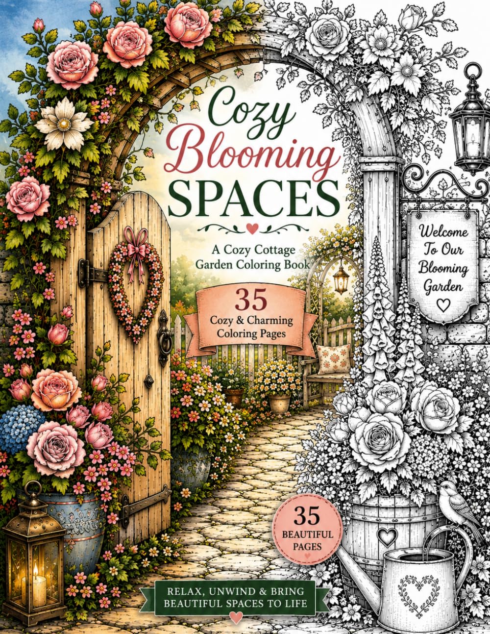 Cozy Blooming Spaces: A Cozy Cottage Garden Coloring Book for Adults