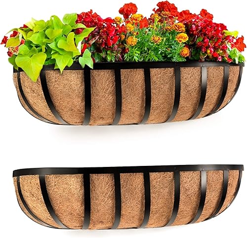 Sekcen Maceta de barandilla para ventana, terraza, balcón, riel de 24 pulgadas, para porche, valla, patio, exterior, paquete de 2