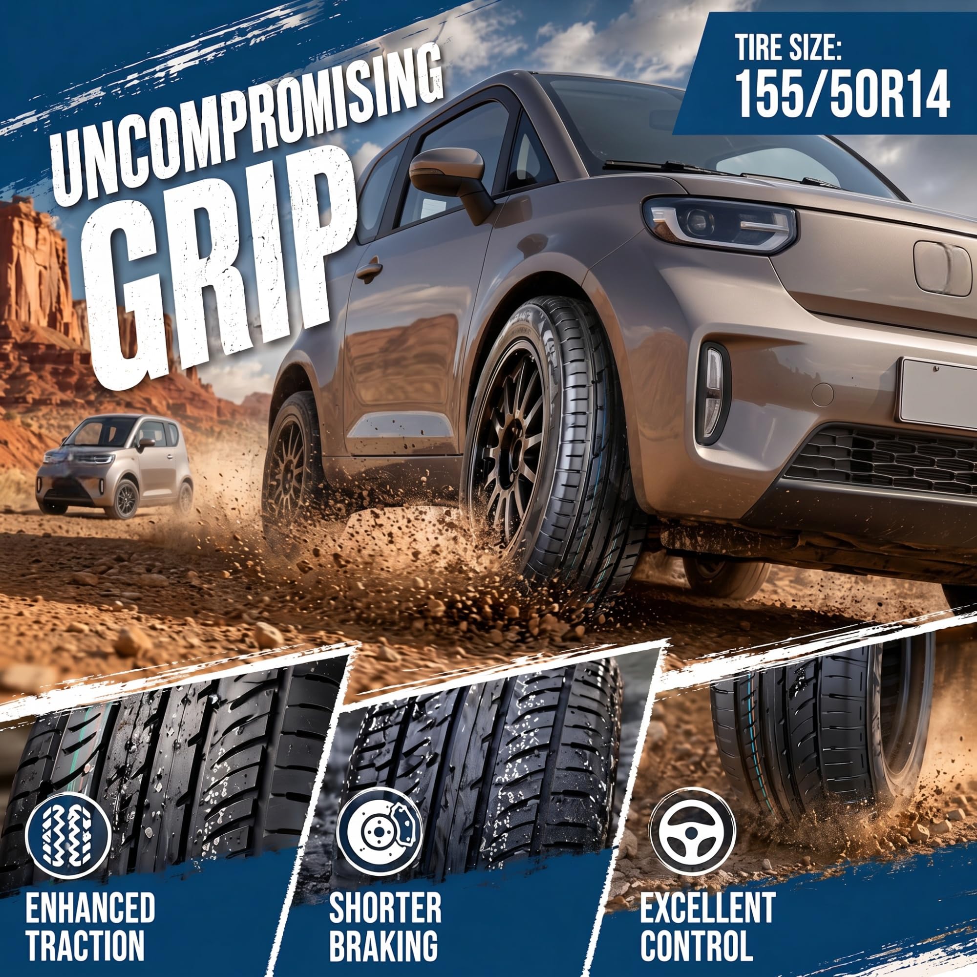 155/50R14 Pneumatico Senza Camera per Auto Compatta e Guida Cittadina da 14 Pollici | 155/50/R14 Sostituzione Tutto Anno con 155 50 14 Fianco Rinforzato 300 kPa Carico Massimo