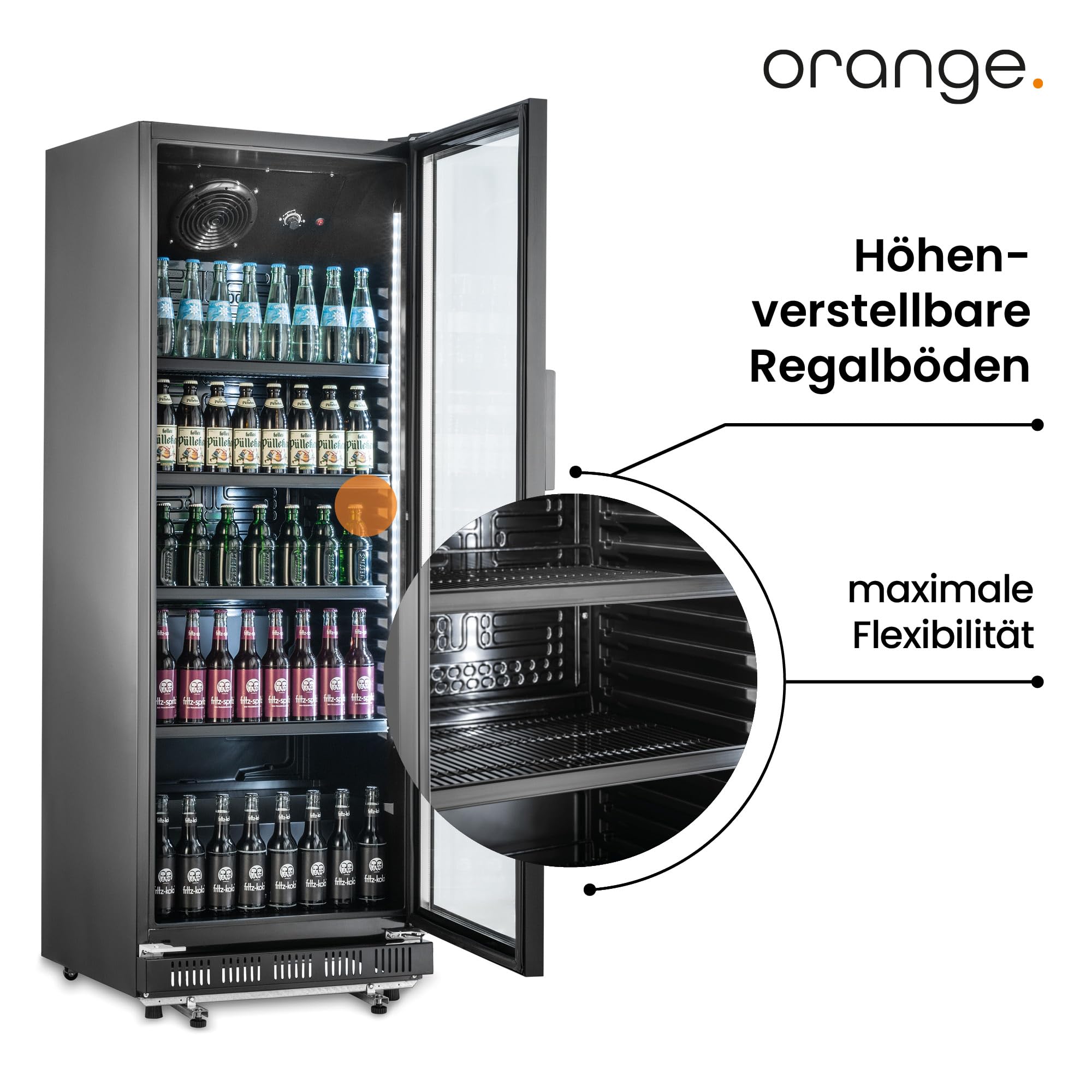 Profi-Getränkekühlschrank Black Edition 230L Umluftkühlung Glastür Vertikale LED 53cm Breite Gewerbekühlschrank Abschließbar