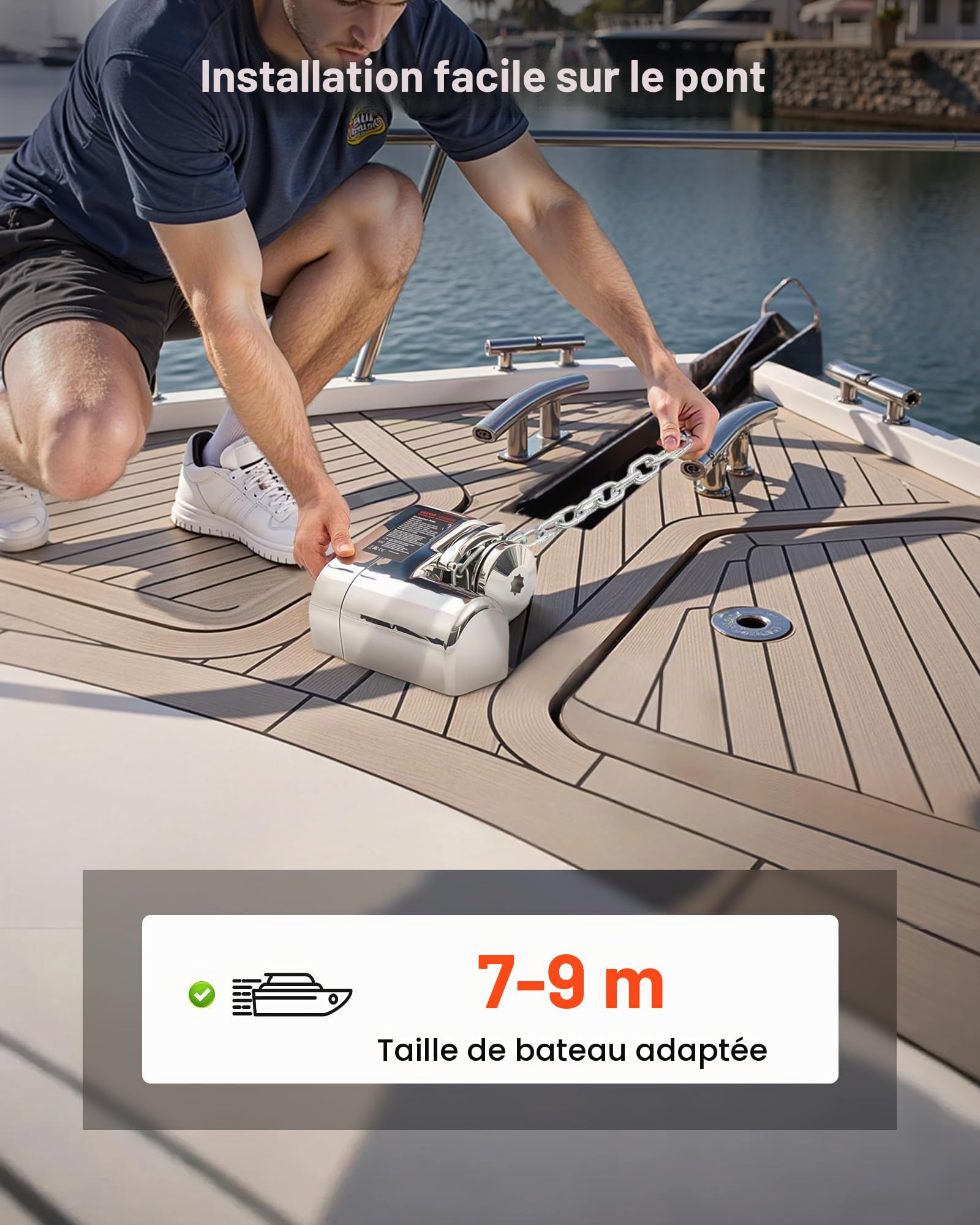 VEVOR Guindeau Électrique, 12 V CC, Guindeau Ancre de Bateau 7-9 m, Traction Maximale 260 kg, 600 W, Compatible avec Chaîne 6,35 mm ou Corde Nylon 14 et 16 mm, Construction en Acier Inoxydable 316