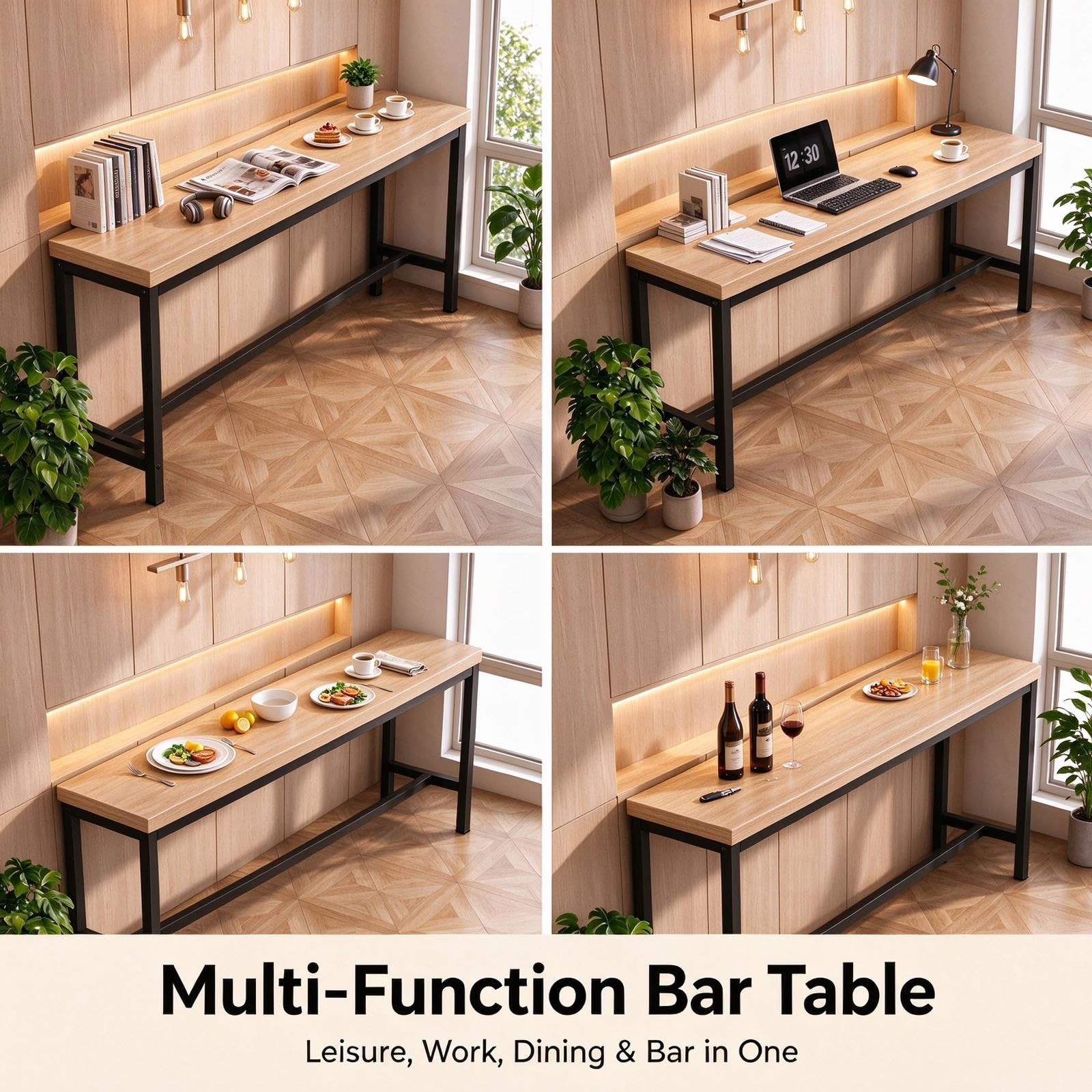 Mesa Alta de Estrecha, Mesa de Pub de Madera para Cocina o Barra de café