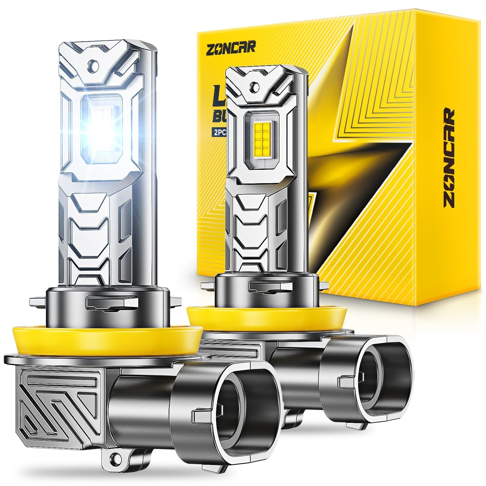 ZonCar H16 H8 H11 LED Bulb White, 60,000 LM 800% Brighter, Enhanced Visible in Foggy Rainy Snowy, Daytime Running H11 LED Fog Lights, 1:1 Mini Size Plug & Play, Pack of 2