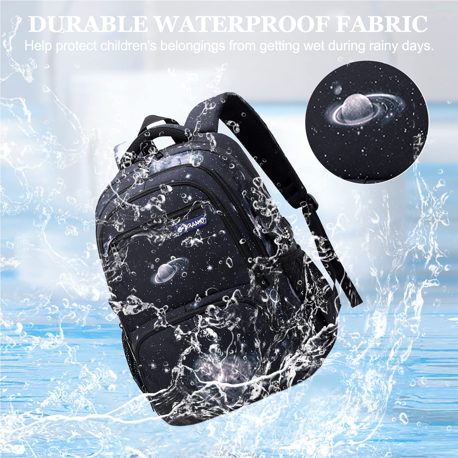 Amythe Sac à Dos pour Adolescents 3 Pièces, Cartable Garçon Primaire College, 30L Sac Ecole Décontracté Imperméable pour Filles Garçons Adulte, avec Sac à Déjeuner et Trousse, Noir