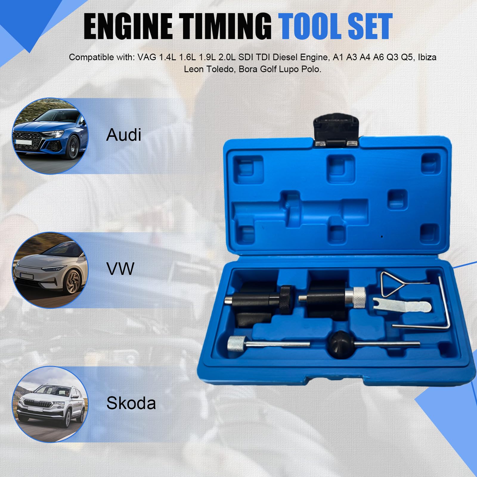Kit Messa in Fase Motore Strumento Regolazione di Bloccaggio Dell'albero a Cameo Compatibile con VAG 1.4L 1.6L 1.9L 2.0L SDI TDI Diesel Engine A1 A3 A4 A6 Q3 Q5