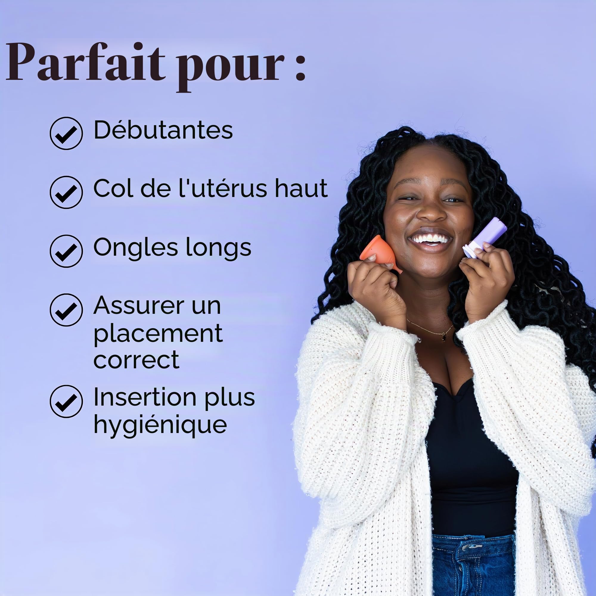Lot de 2 coupes menstruelles et applicateur – Sans métaux ni toxines – 100% silicone de qualité médicale – Coupe menstruelle la plus douce et réutilisable – Inserts comme un tampon – Capacité de 4 et