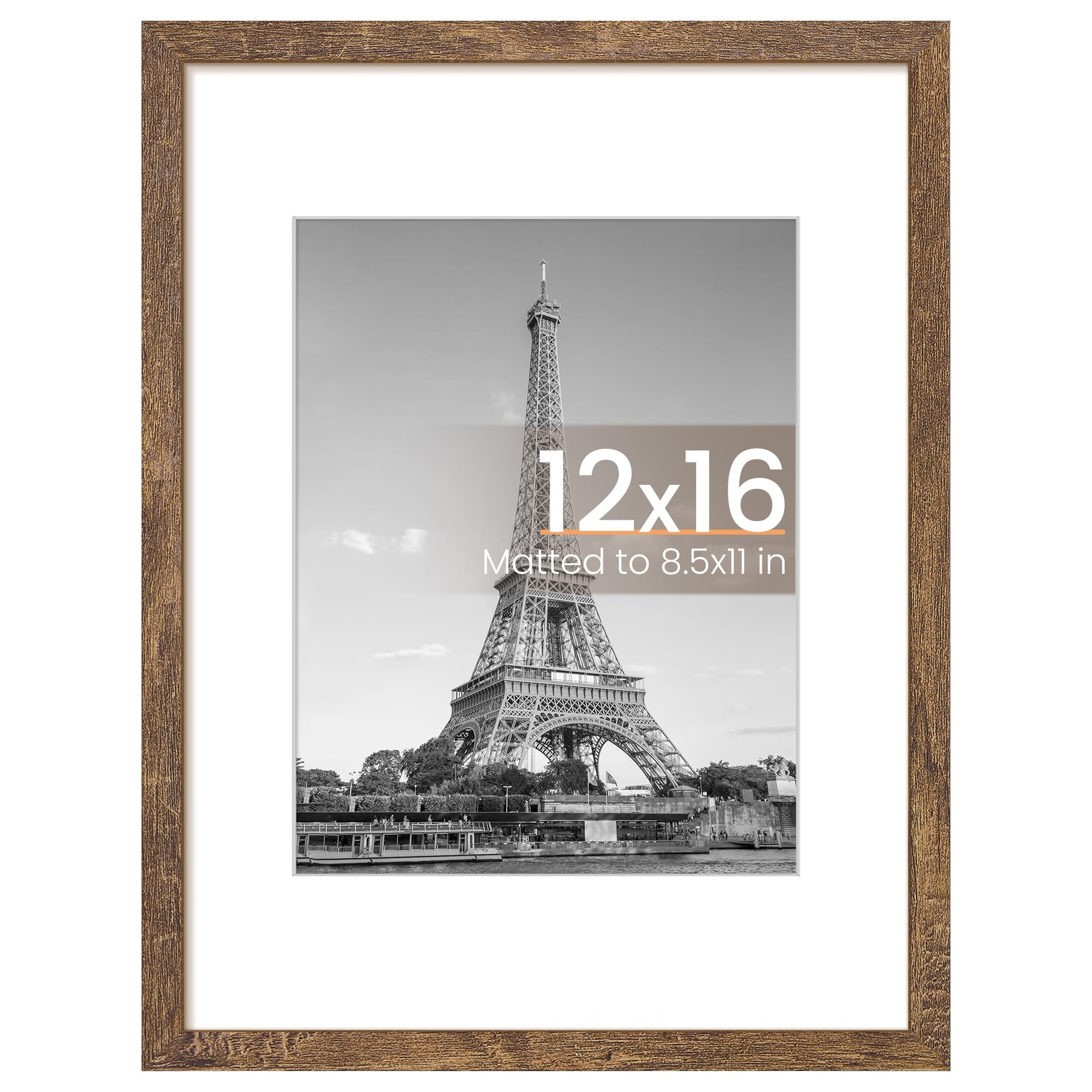 upsimples 12x16 Picture Frame, Wall Decor Poster Frames, Rustic Brown 1Pack | 12 x 16 Frame, 8.5x11 Frame with Mat for Gallery Wall, Family, Baby, Dog, Dorm, Christmas, Rustic Farmhouse