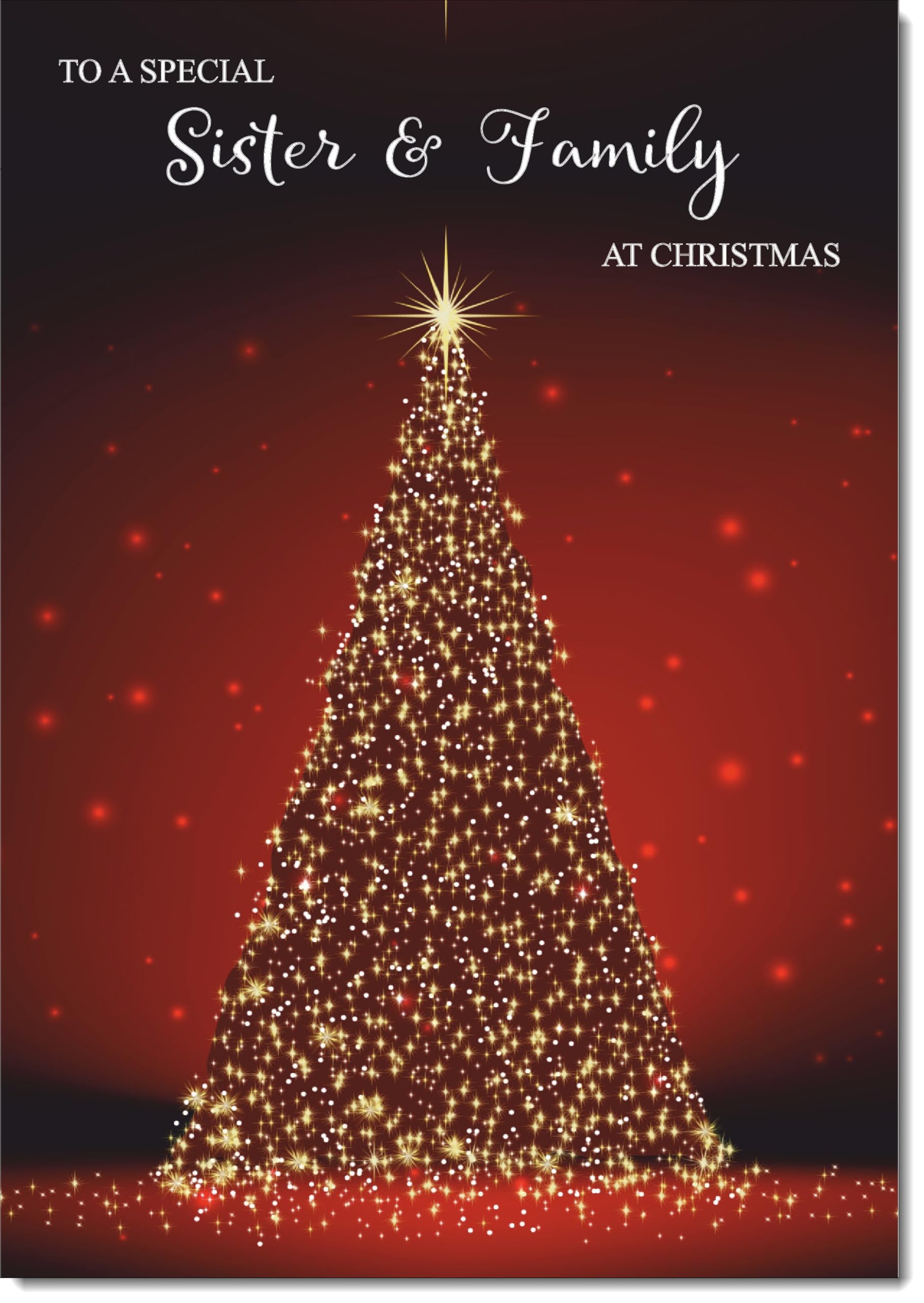 doodlecards Sister and Family Christmas Card Red Christmas Tree Large A4 Size Christmas Card for Sister & Family with Plain Envelope