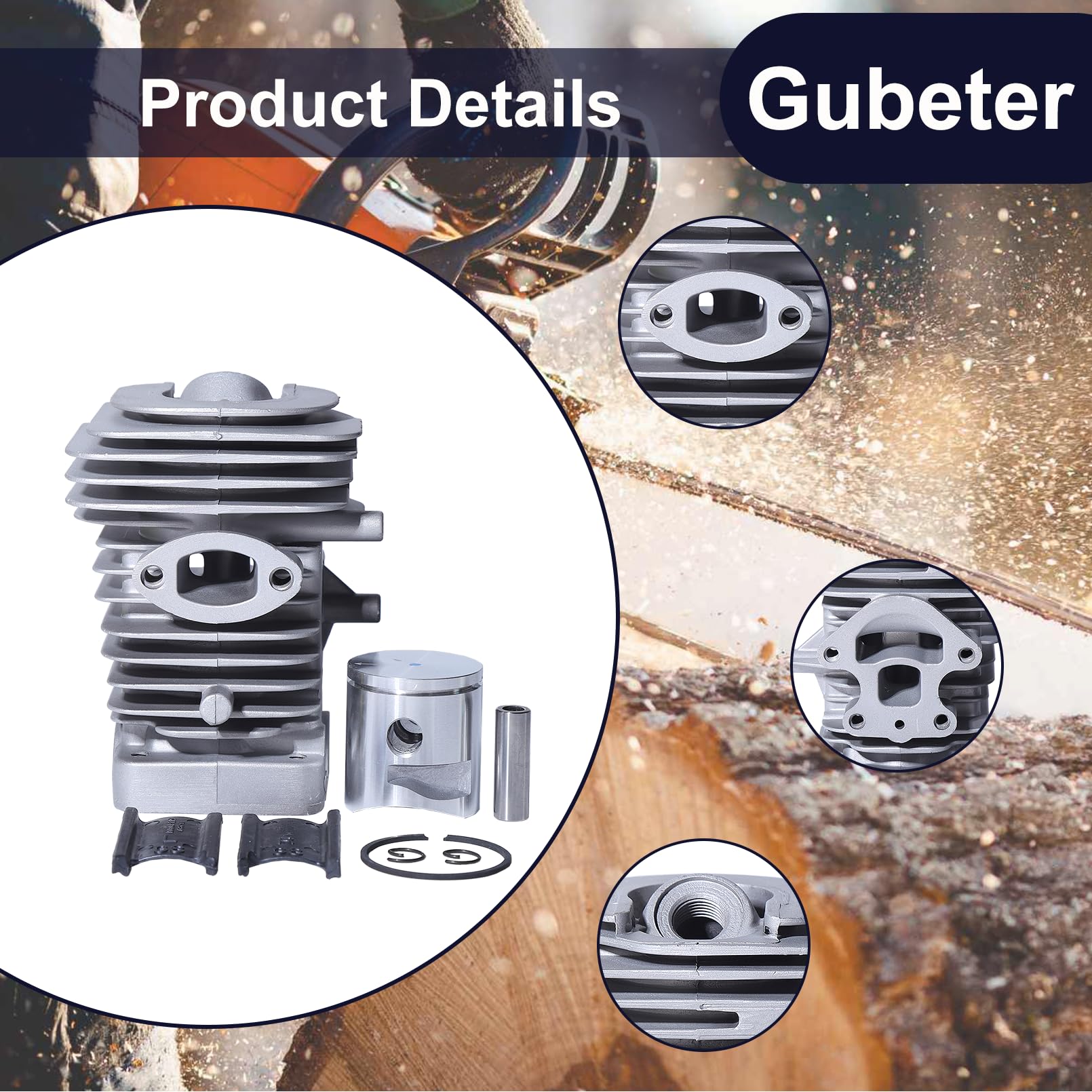 Kit de cilindro y pistón de 39 mm para Husqvarna 235, 236, 240, 235E, 236E y 240E, Incluye bujía, rodamiento de cigüeñal y juego de juntas para motosierras Repuestos, sustituye a 577831101