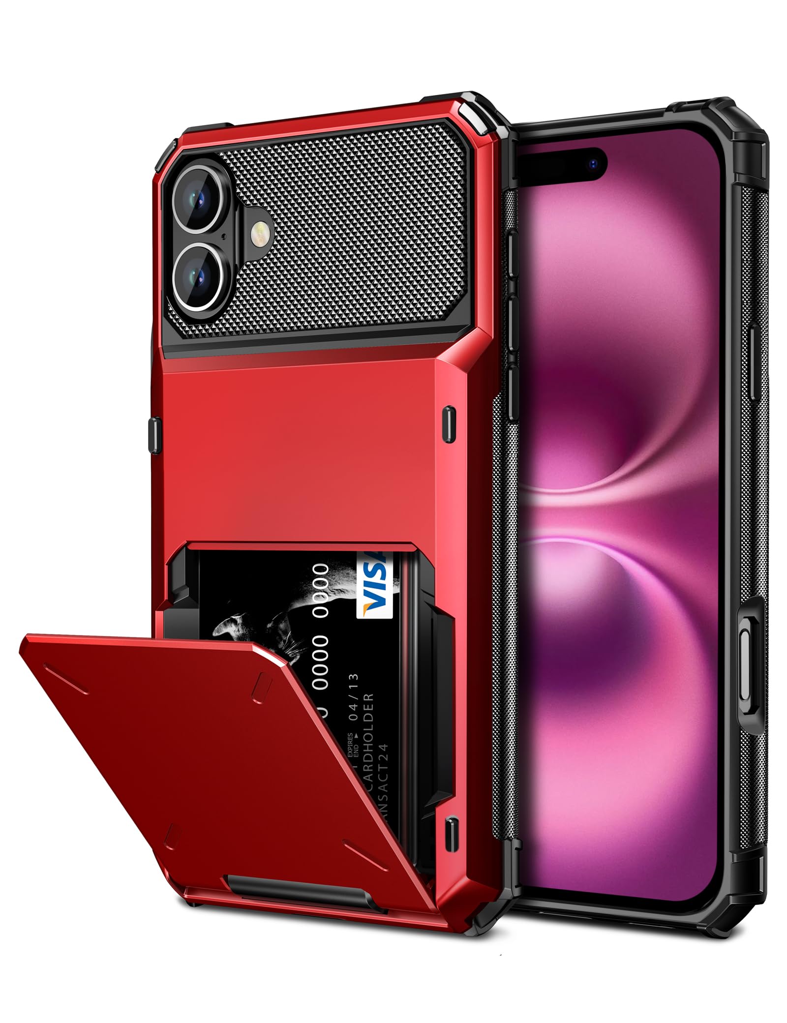 Vofolen Compatible with iPhone 16 Case with Card Holder Dual Layer Heavy Duty Shockproof Hidden Flip 4-Card Slot Wallet Phone Case for iPhone 16 for