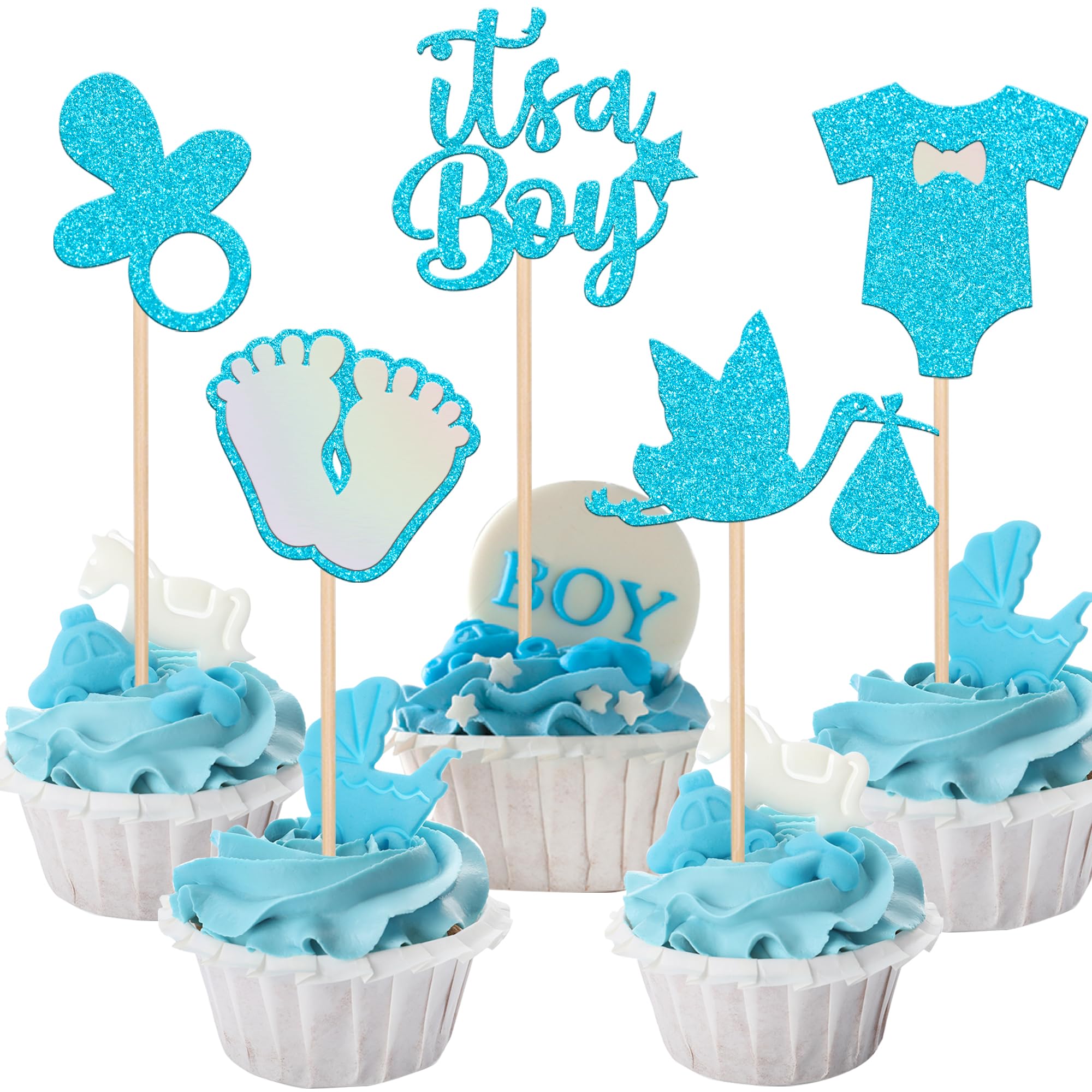 SYKYCTCY 30 Pack Baby Shower Cupcake Toppers It's a Girl Cupcake Picks Glitter Bow Dress Bottle Cake Picks Decorations for Gender Reveal Baby Shower Girls Birthday Party Supplies Light Pink