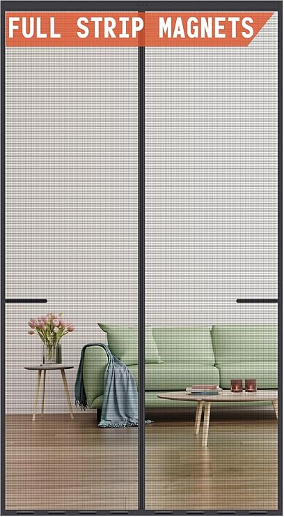 Magnetic Screen Door Upgraded-Model Full Strip Magnets,Fiberglass Heavy Duty Mesh Screen Doors Magnets,Full Frame Seal Retractable Door Screen Magnetic Closure for Single Front Patio Sliding Door