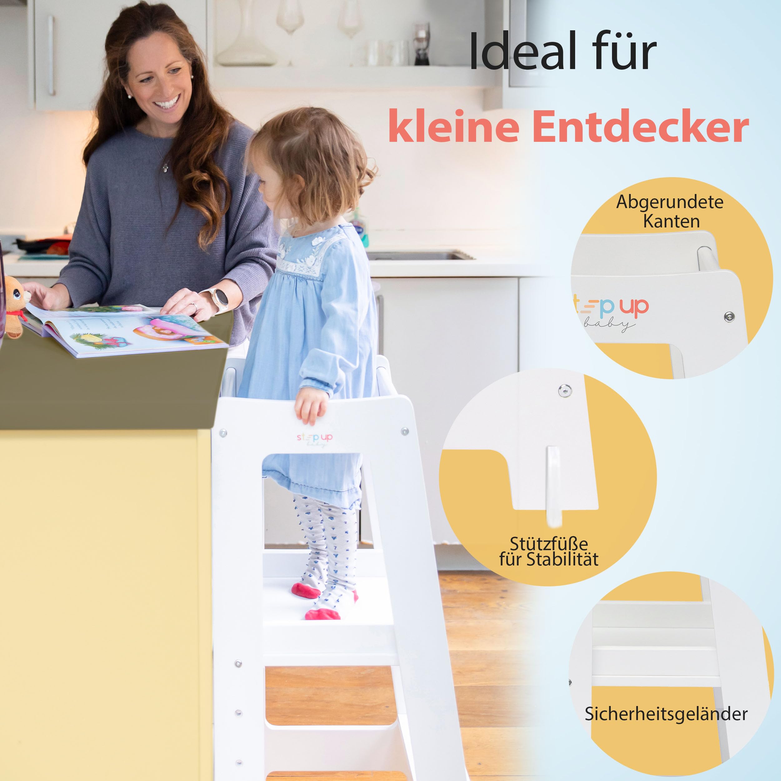 Montessori Lernturm ab 1 Jahr Höhenverstellbar Kinder Tritthocker Weiss