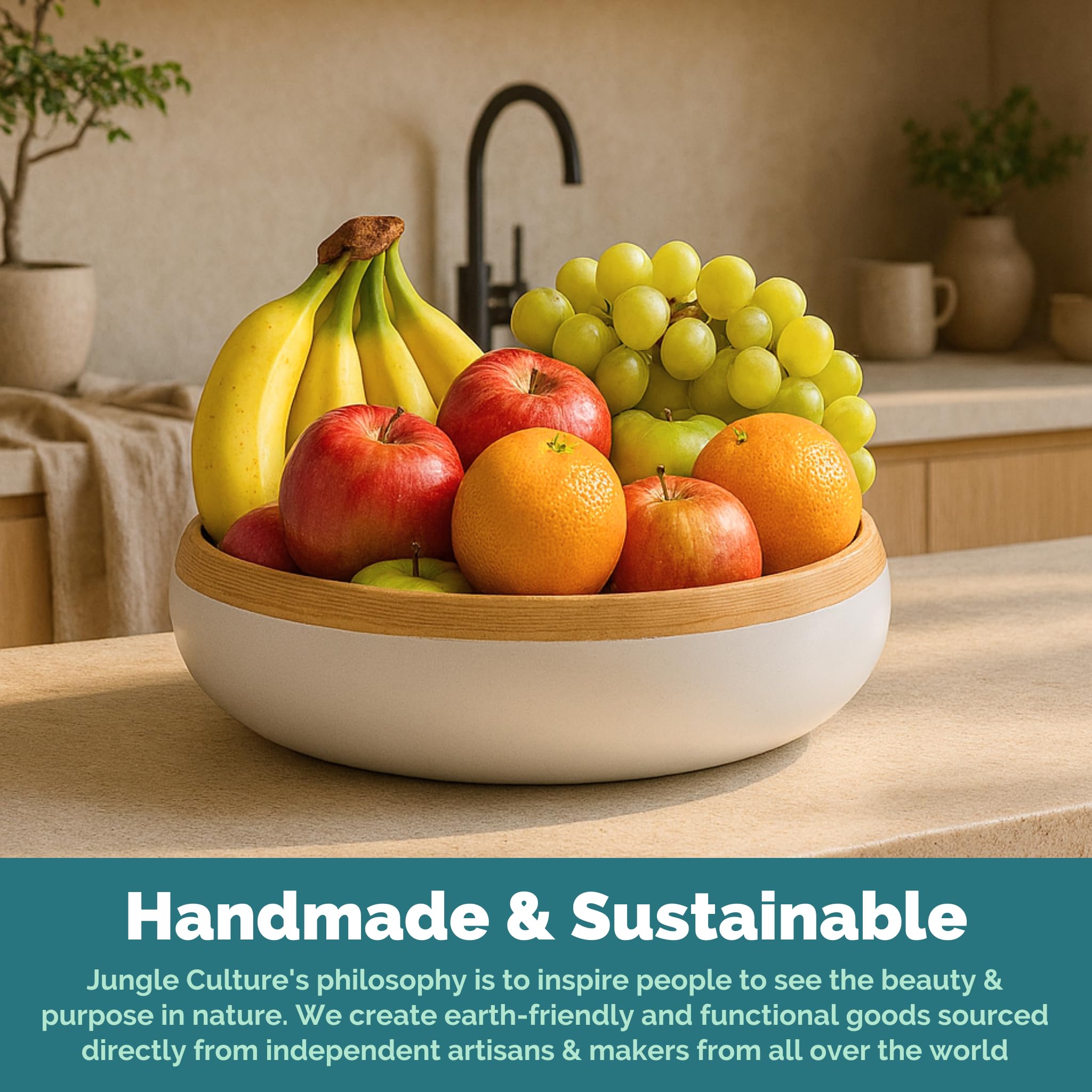 食器 30s   Bowl Jungle Series Jungle Culture Large Bamboo Salad Bowl 30cm – Handcrafted Wooden
