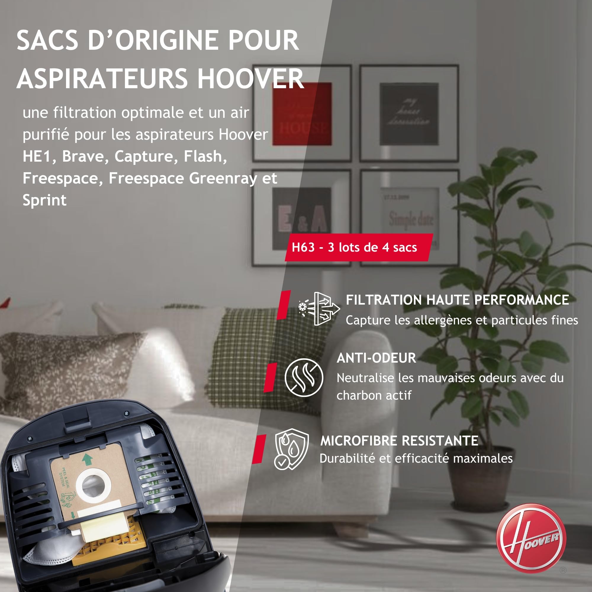 Image secondaire de Sacs Aspirateurs Hoover H63 en Microfibre Pure EPA - Lot de 12