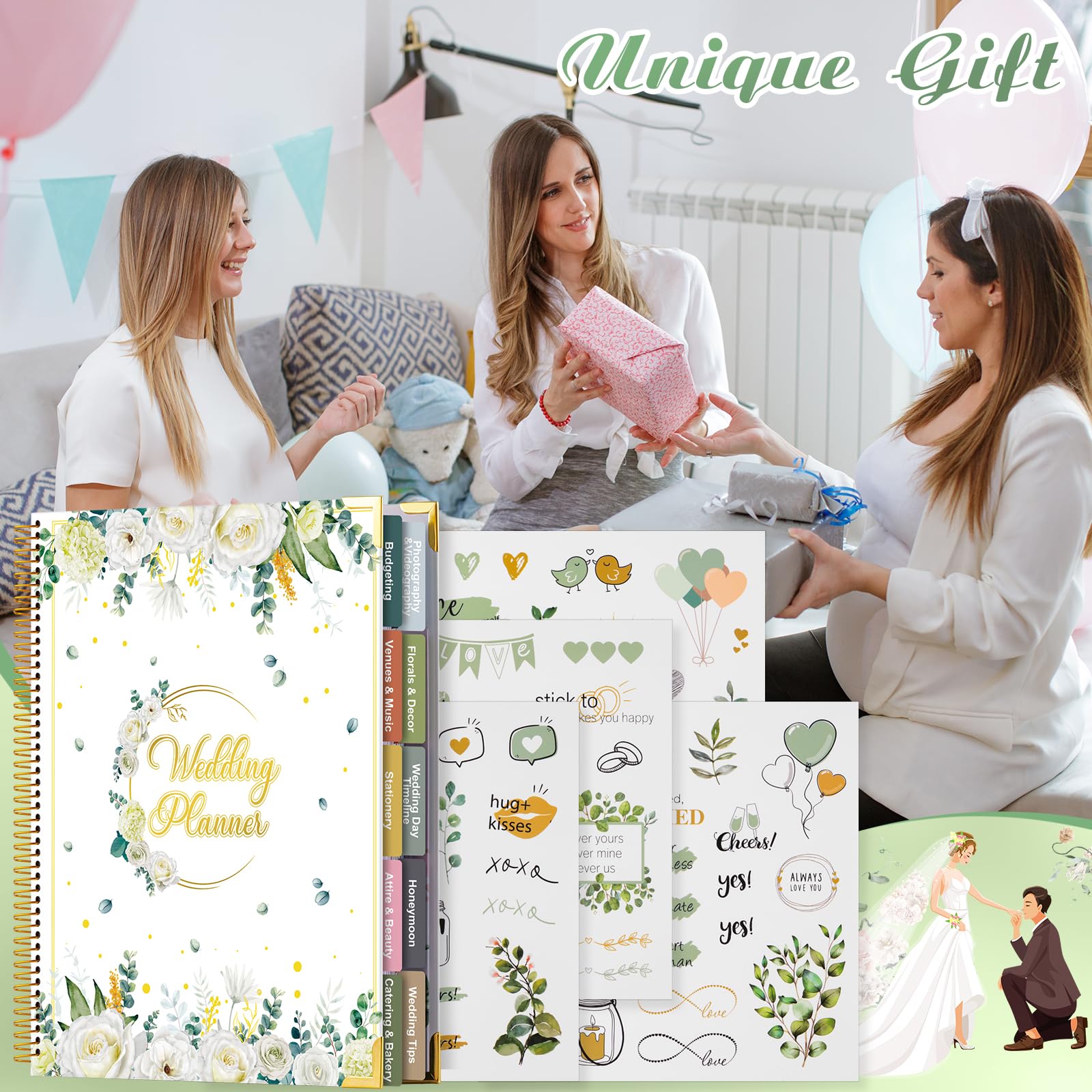 Hochzeitsplaner-Buch und Organizer, 176 Seiten, Hochzeitsplanungsbuch mit Aufkleber für die zukünftige Braut, einzigartige Verlobungsgeschenke für frisch verlobte Paare, 22,9 x 27,9 cm