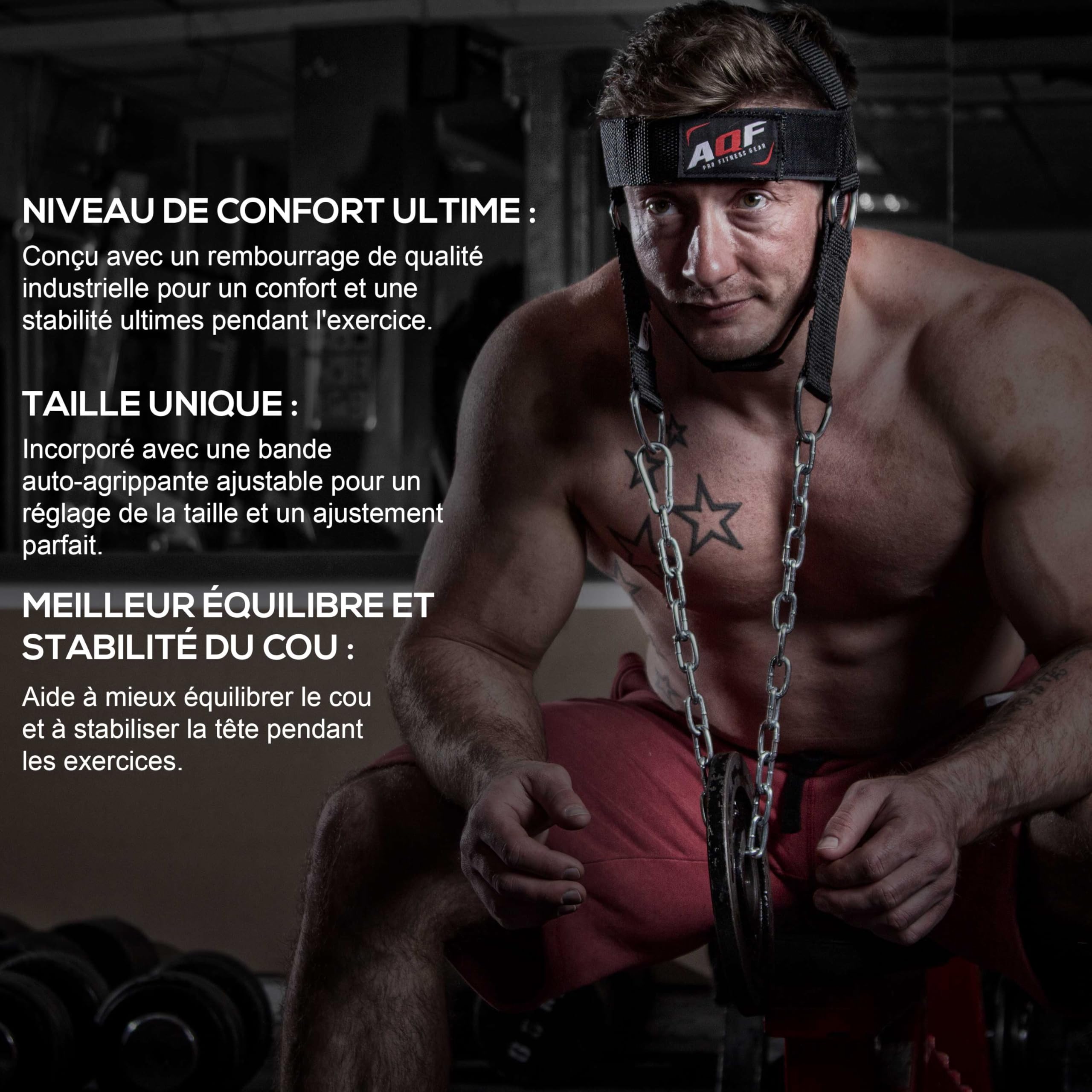 AQF Harnais Réglable Pour La Tête, Ceinture De Musculation Pour Le Cou Avec Fixation Par Anneau En D Et Chaîne En Acier, Pour La Musculation, Le Fitness, L'haltérophilie, Taille Unique