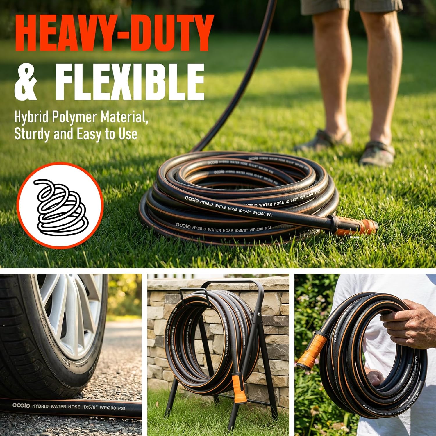 Garden Hose 25 ft x 5/8", Heavy Duty Water Hose, Flexible and Durable, Kink Resistant Lightweight Hybrid Hose, Leakproof Yard Hose with Male to Female Fittings - Image 8