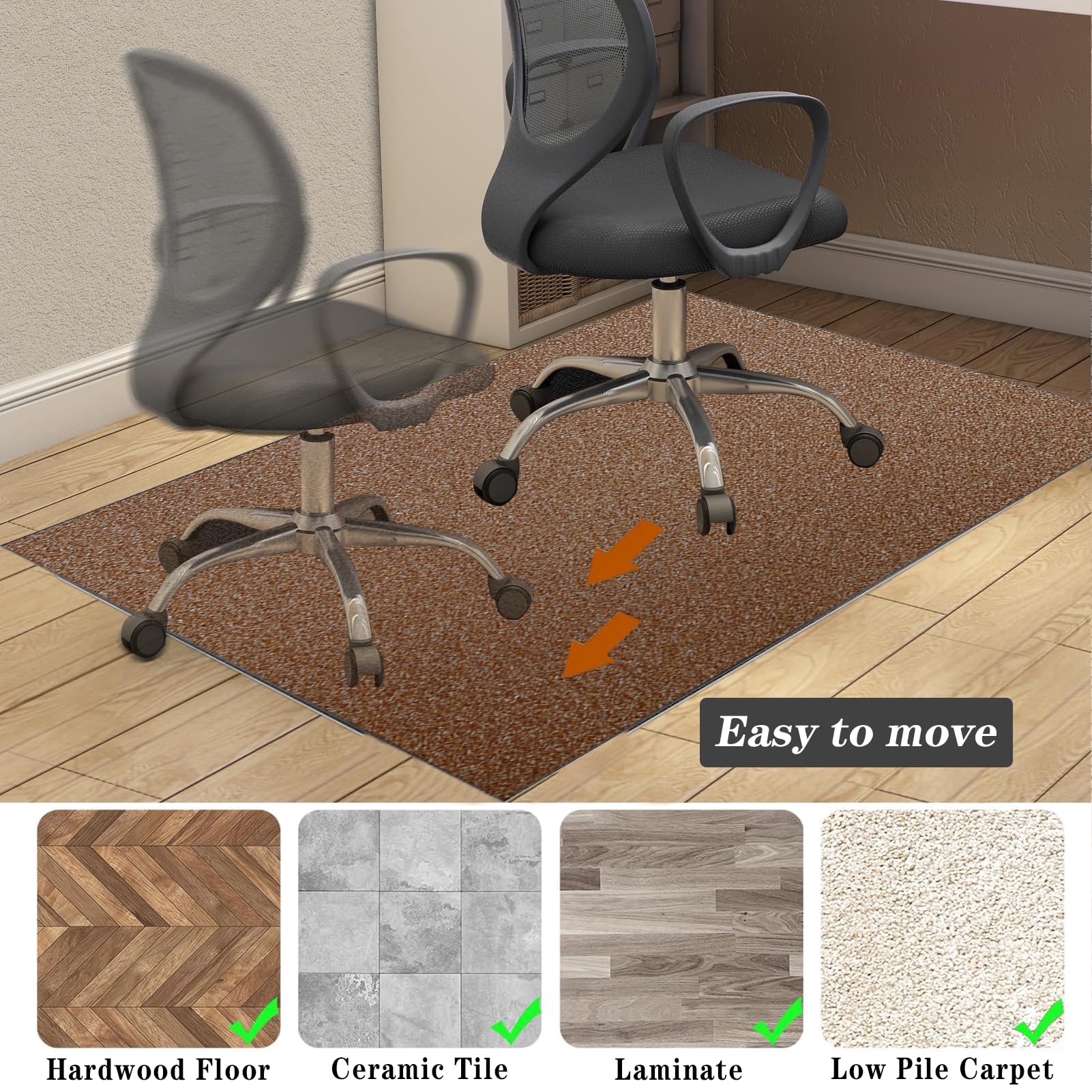 Alfombrilla para silla de suelo de madera dura, 130 x 160 cm, antideslizante, protector de escritorio para sillas de oficina y juegos, alfombra duradera para suelos de parquet y madera, alfombrilla