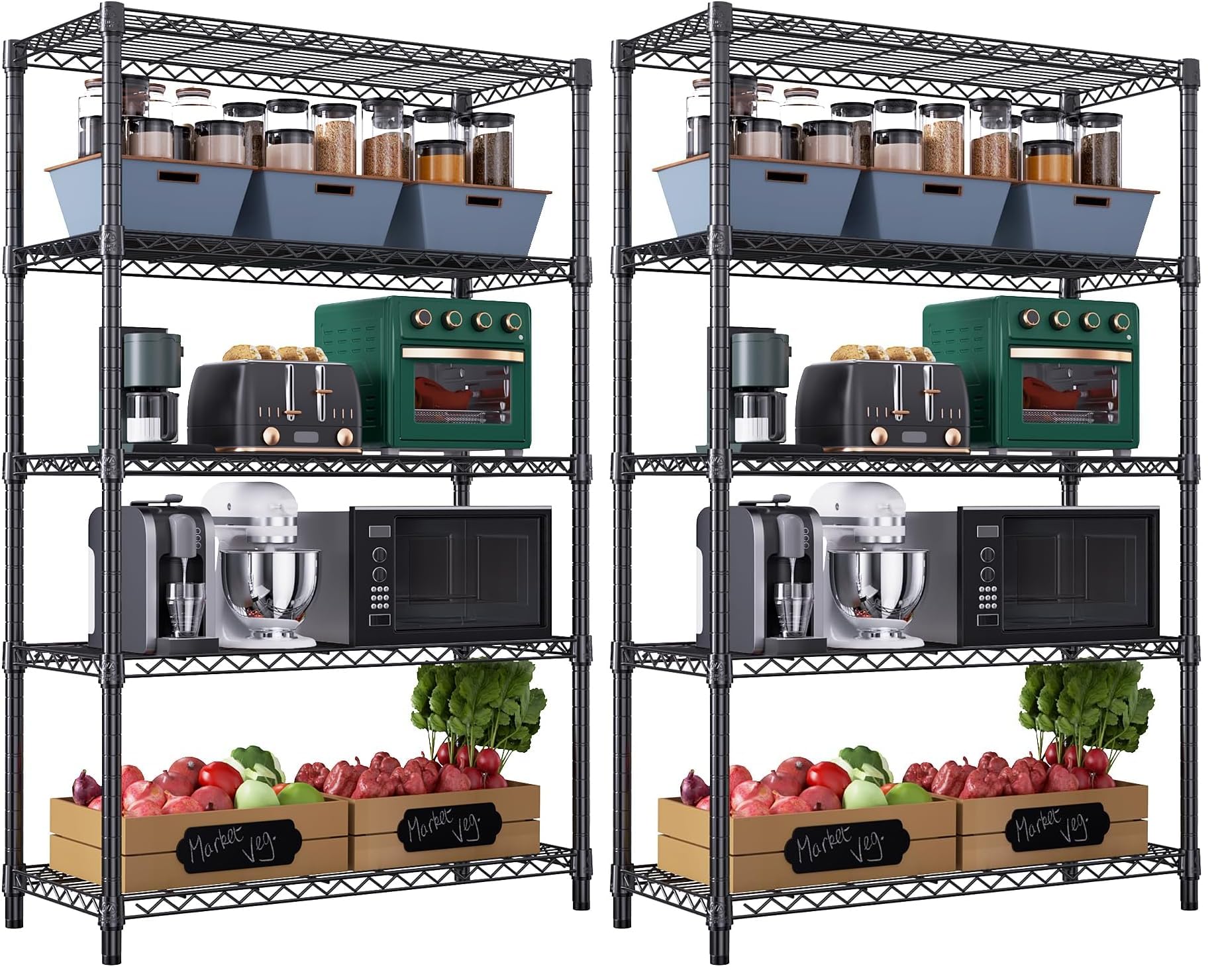 M MZG 1750 lbs Steel Storage Shelving 5-Tier Utility Shelving Unit Steel Organizer Wire Rack for Home,Kitchen,Office,Garage, 1750 LBS Capacity 17.7" D x 47.2" W x 72.3" H (Pack of 2)