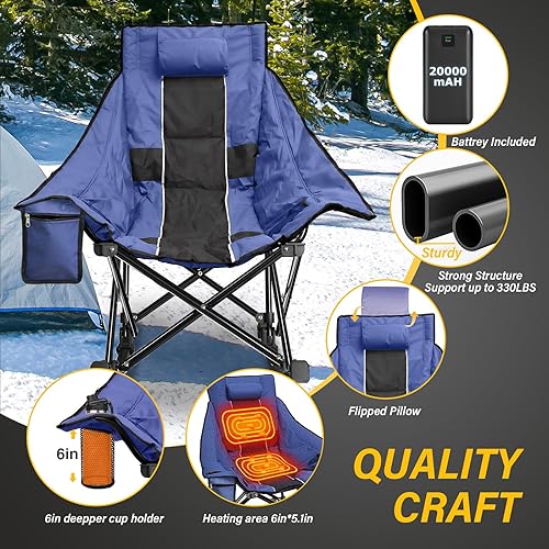 Miniatura 5 de ZENPETIO Silla mecedora con calefacción, silla plegable portátil con calefacción al aire libre con 3 niveles para espalda y mar, sillas de camping