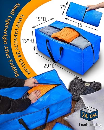 Miniatura 2 de Raydior Heavy Duty Moving bags Storage Totes 4PCS Extra Large Blue Packing Bags Backpack Straps Strong Handles & Zippers College Moving, Laundry