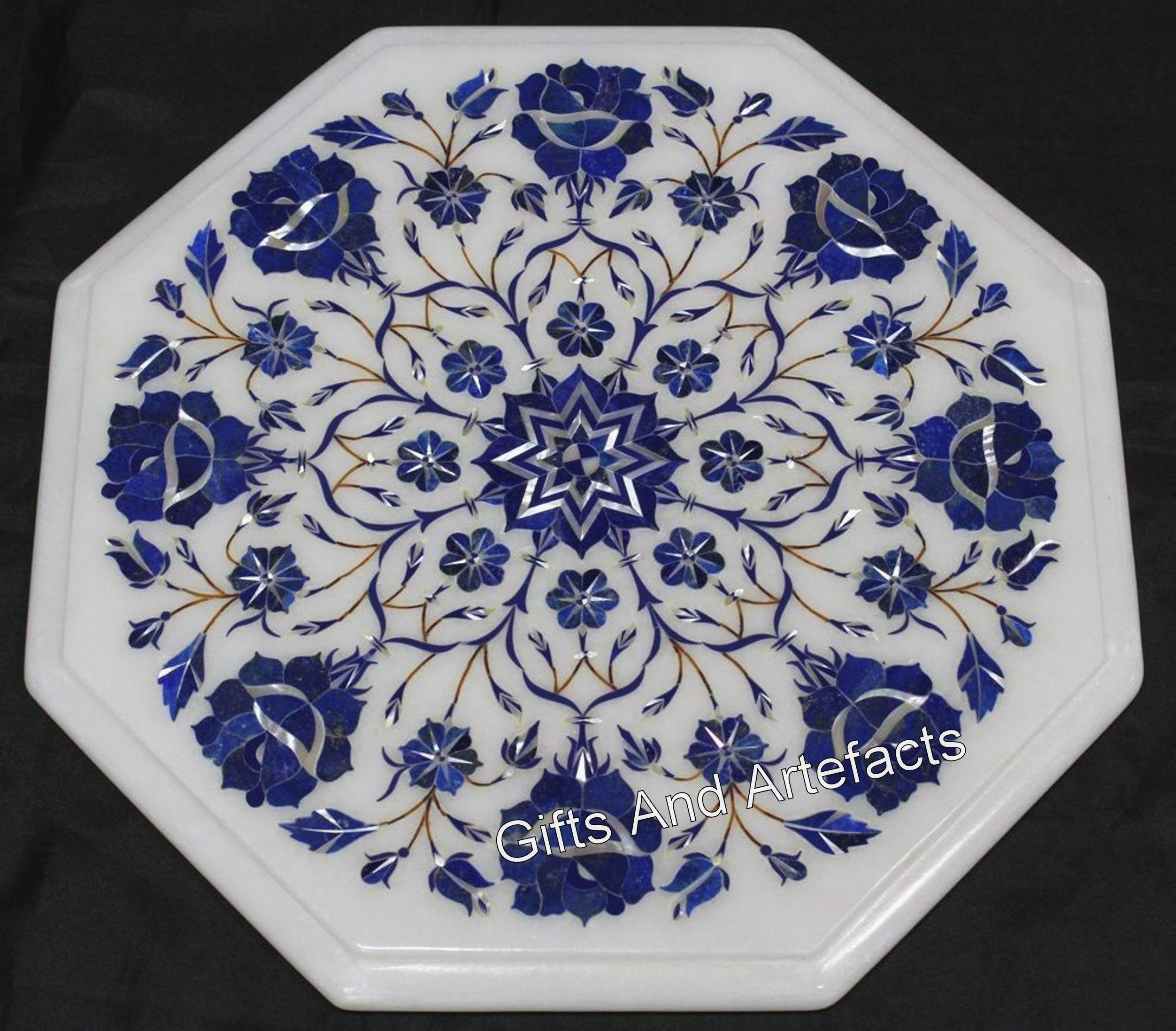Table basse en marbre blanc de 35,6 x 35,6 cm avec motif floral et finition chic